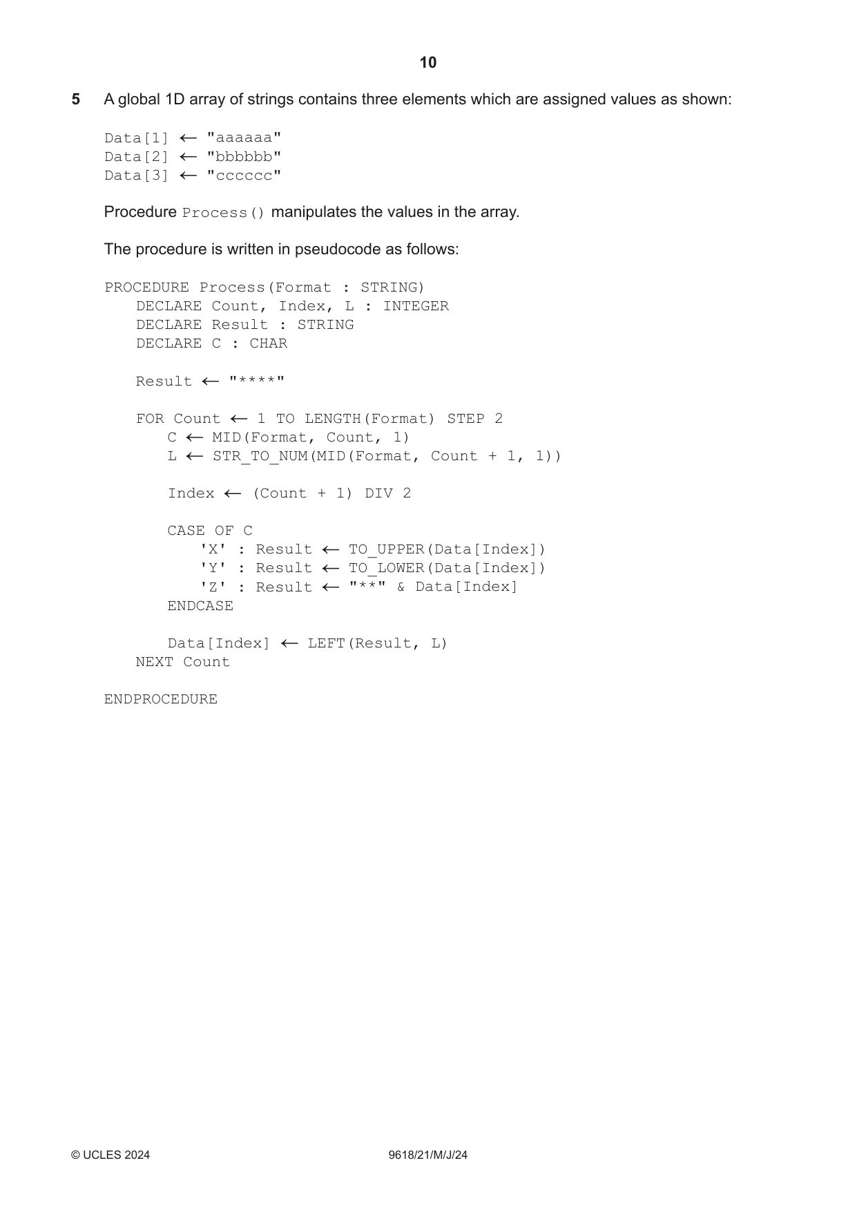 Cambridge A Level Computer Science 9618 2024 May/June Paper 2 · Variant 1 question paper, page 10 of 24