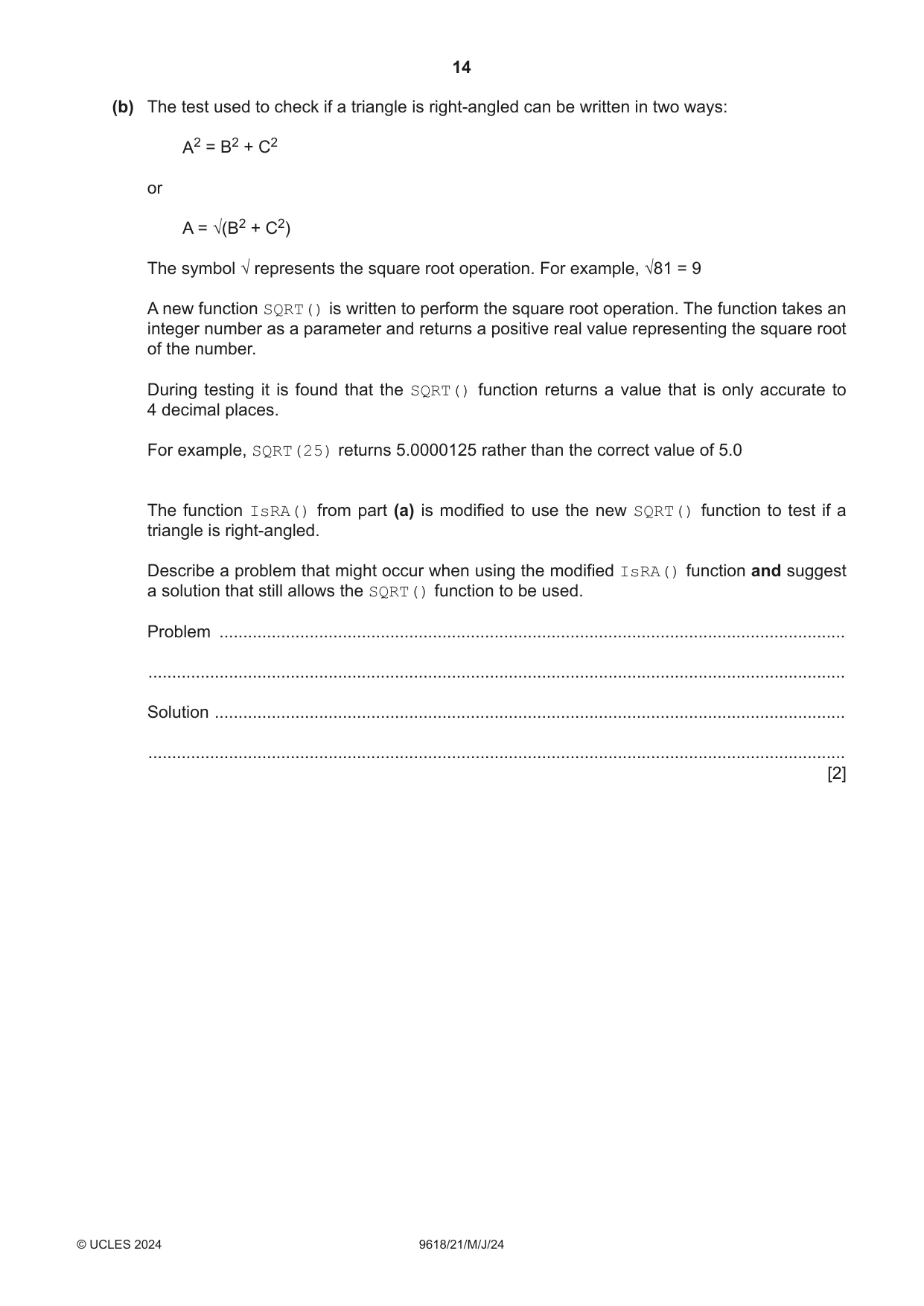 Cambridge A Level Computer Science 9618 2024 May/June Paper 2 · Variant 1 question paper, page 14 of 24