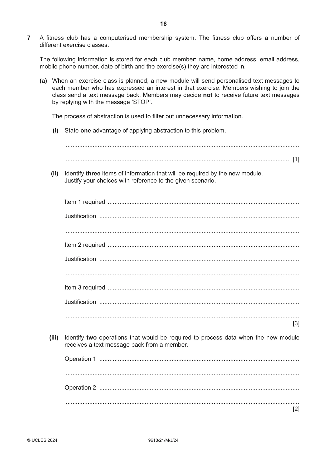 Cambridge A Level Computer Science 9618 2024 May/June Paper 2 · Variant 1 question paper, page 16 of 24