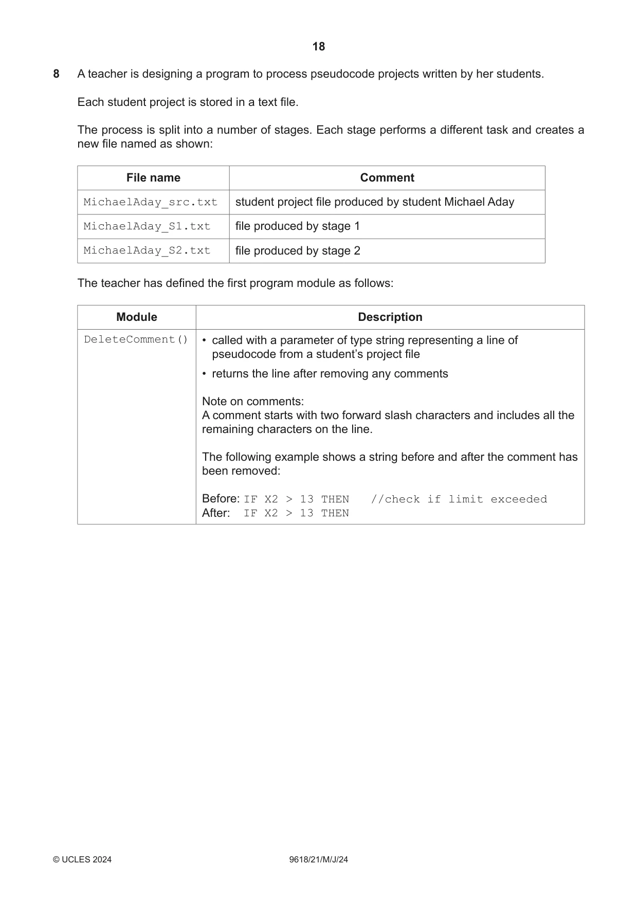 Cambridge A Level Computer Science 9618 2024 May/June Paper 2 · Variant 1 question paper, page 18 of 24
