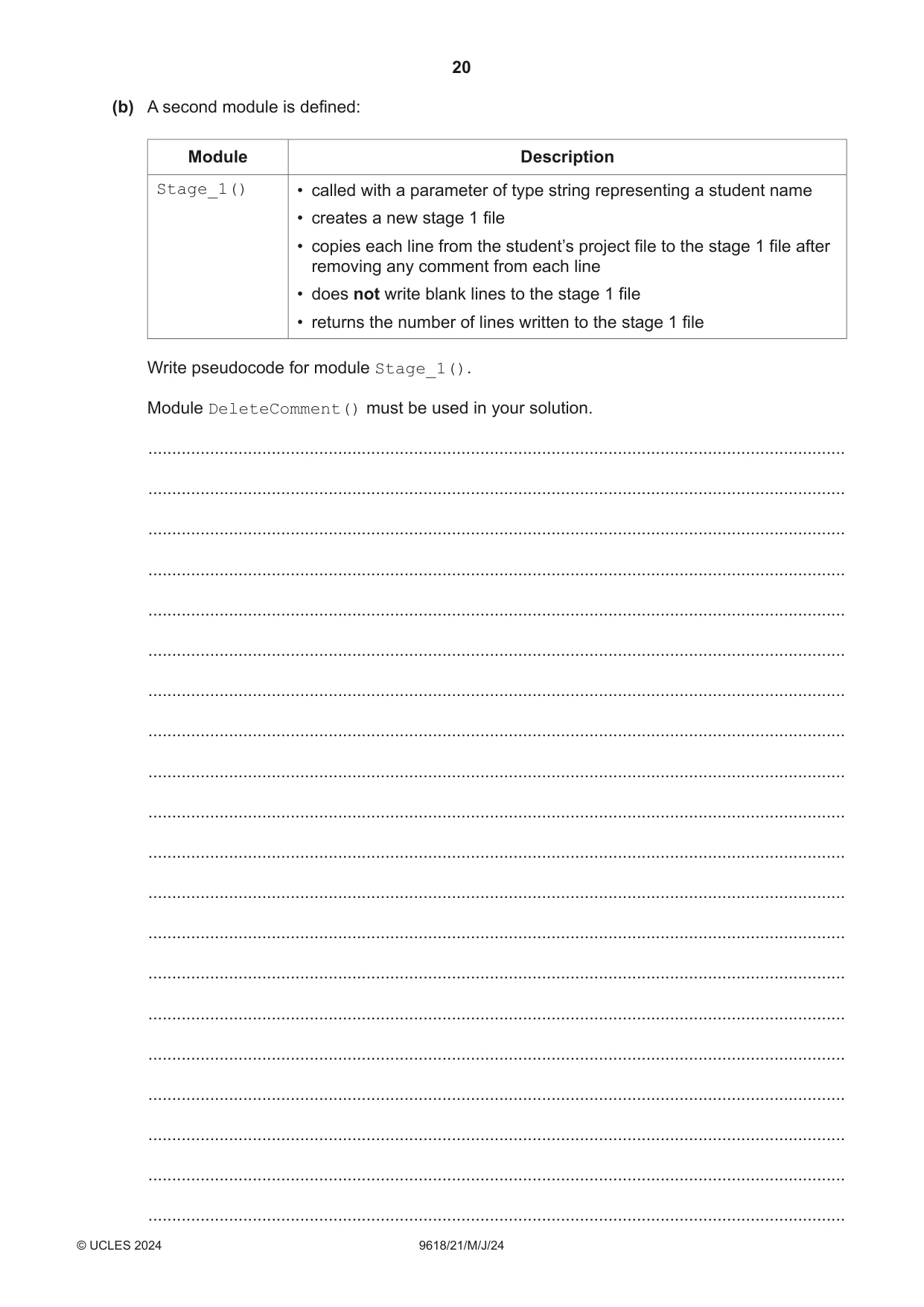 Cambridge A Level Computer Science 9618 2024 May/June Paper 2 · Variant 1 question paper, page 20 of 24