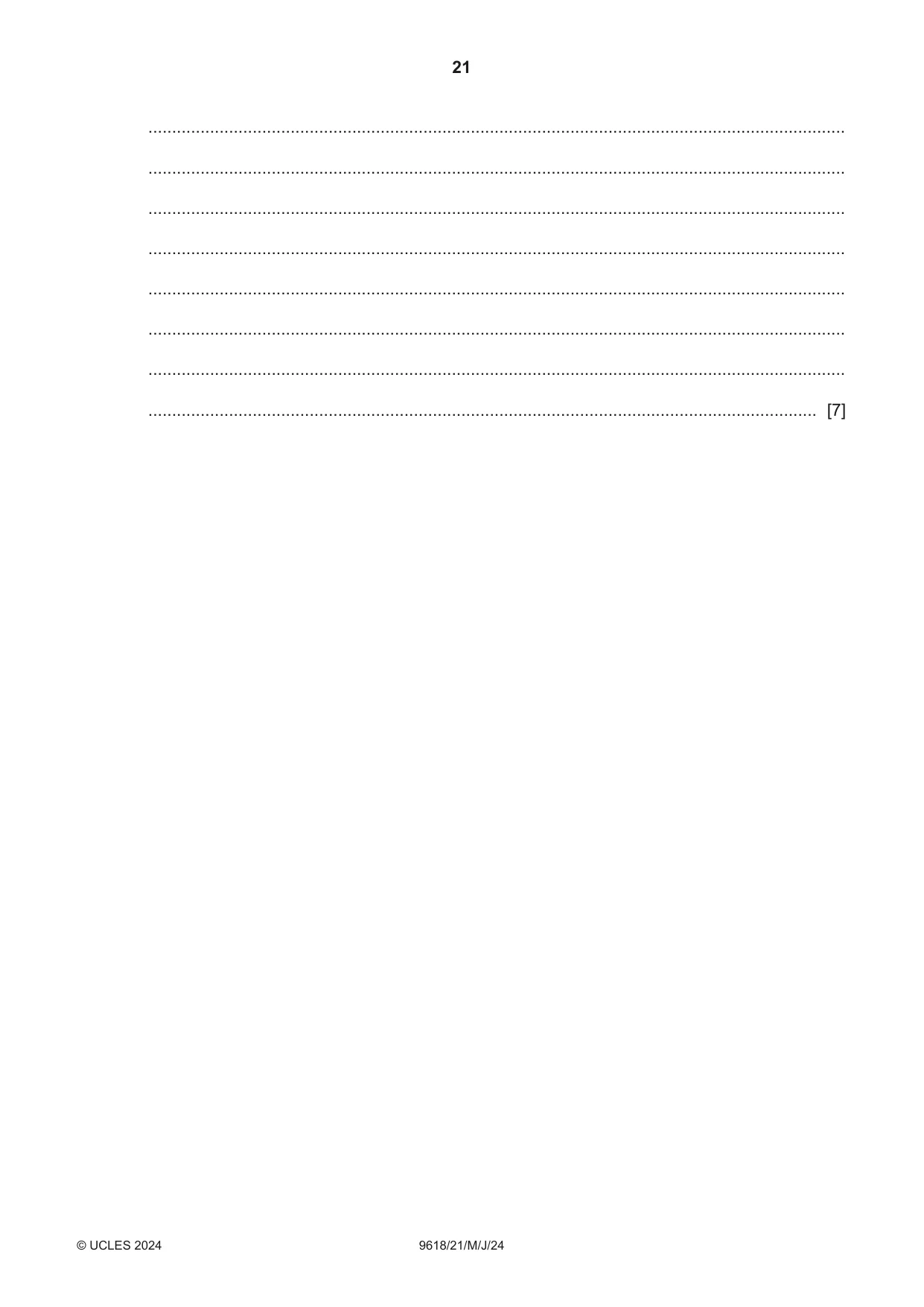 Cambridge A Level Computer Science 9618 2024 May/June Paper 2 · Variant 1 question paper, page 21 of 24