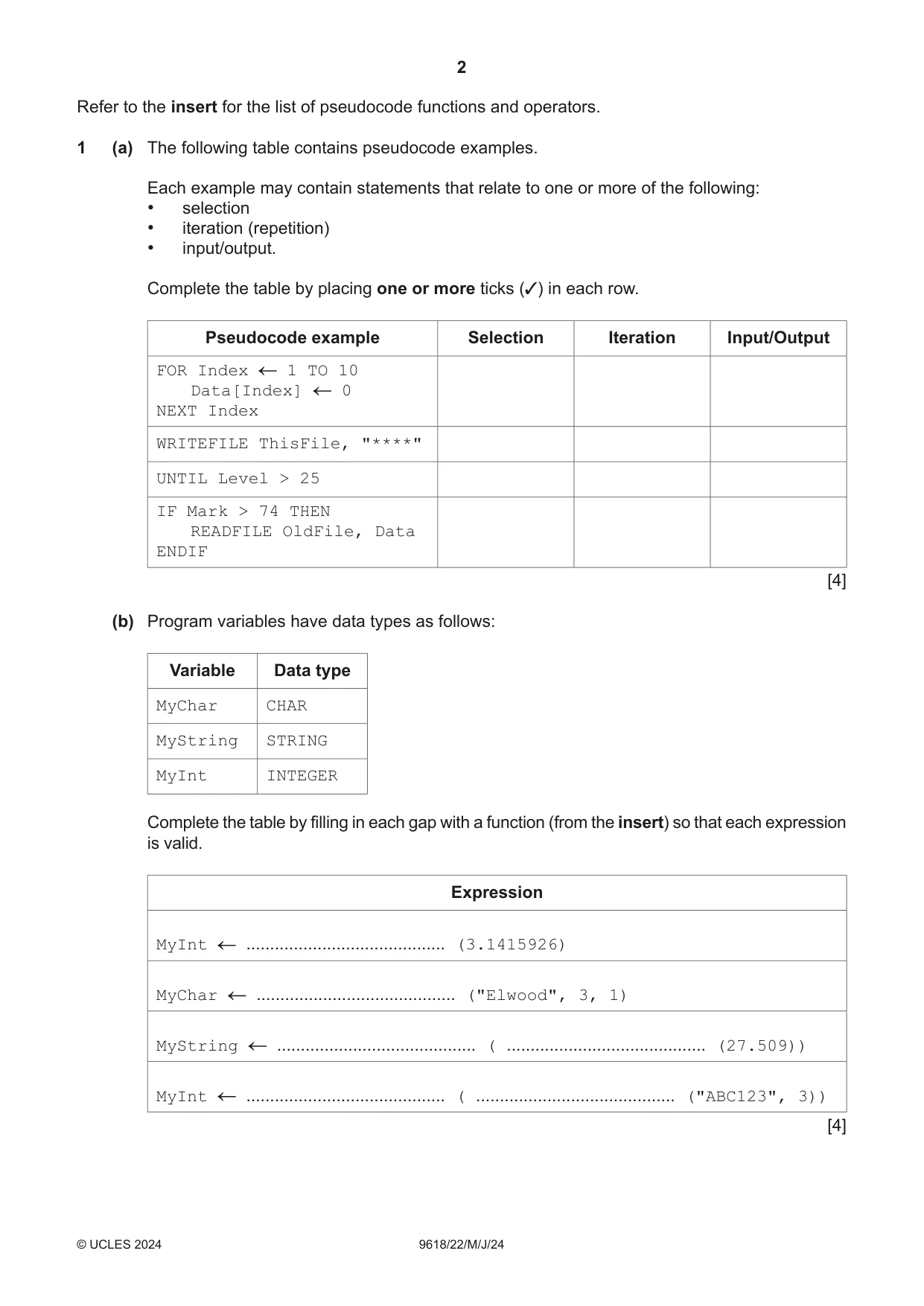 Cambridge A Level Computer Science 9618 2024 May/June Paper 2 · Variant 2 question paper, page 2 of 24