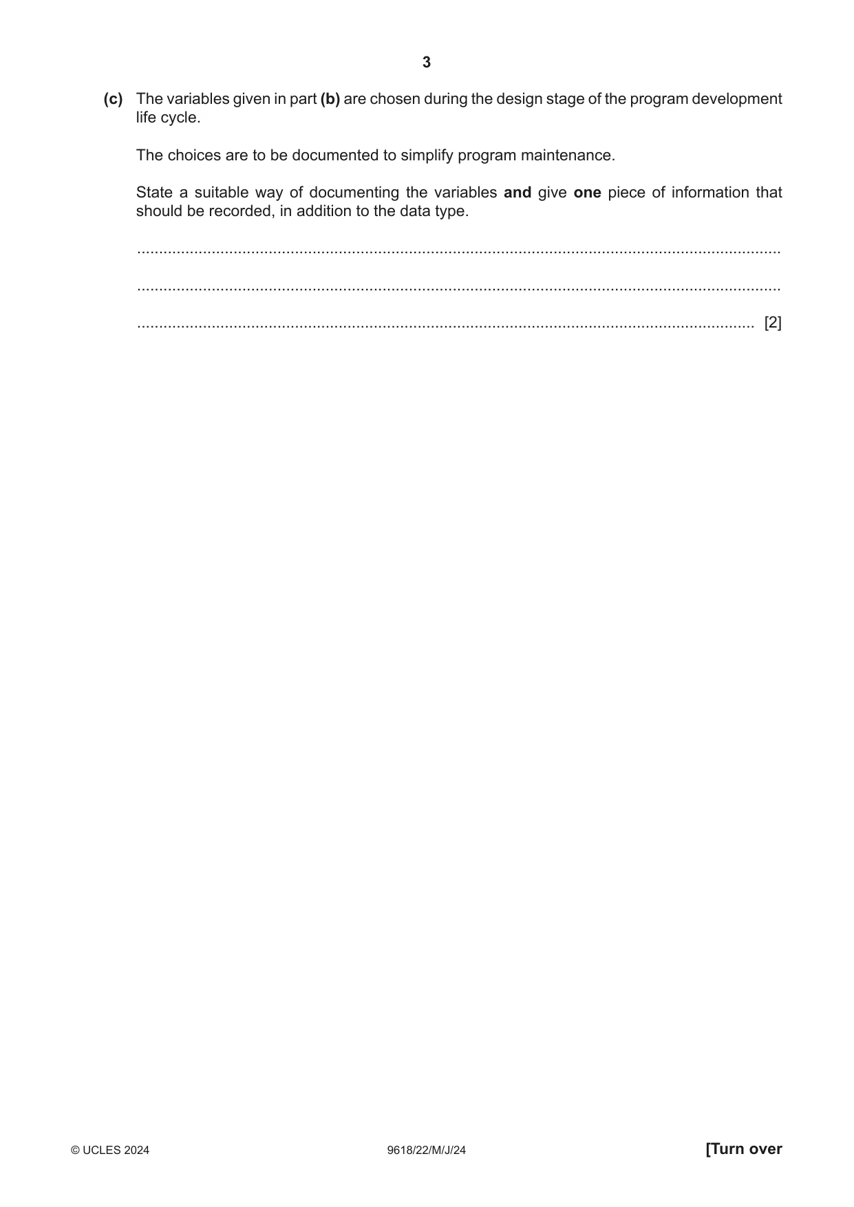 Cambridge A Level Computer Science 9618 2024 May/June Paper 2 · Variant 2 question paper, page 3 of 24