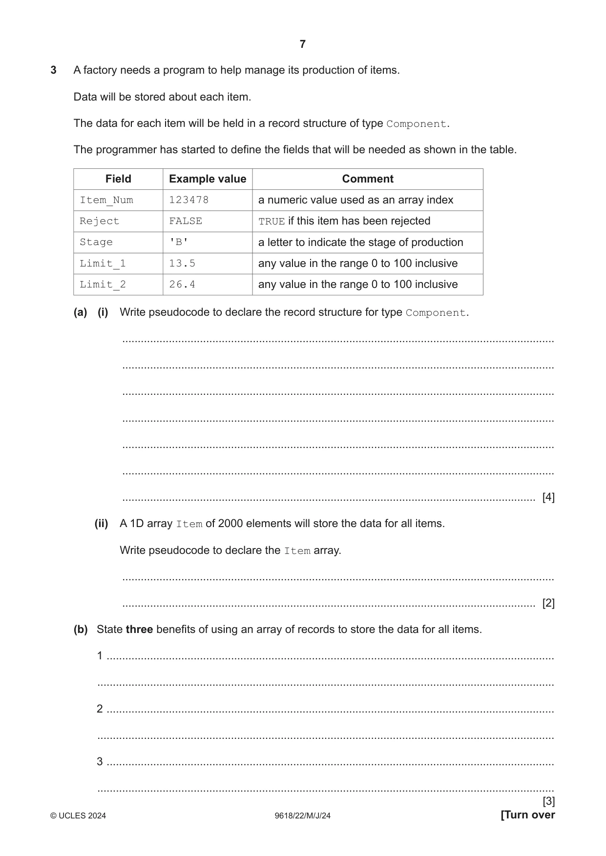 Cambridge A Level Computer Science 9618 2024 May/June Paper 2 · Variant 2 question paper, page 7 of 24