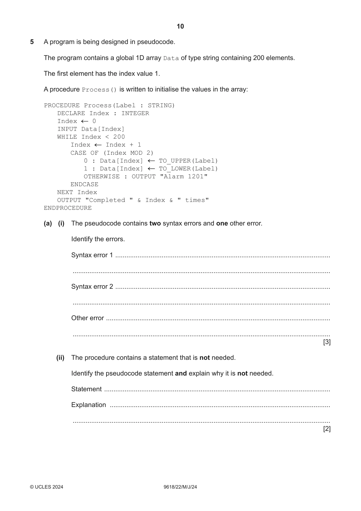 Cambridge A Level Computer Science 9618 2024 May/June Paper 2 · Variant 2 question paper, page 10 of 24