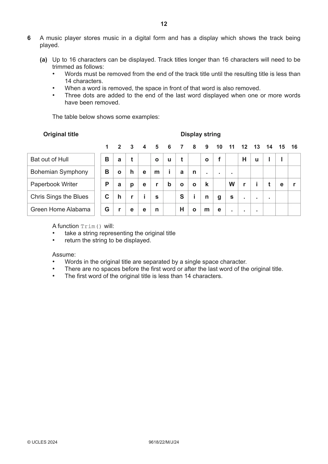 Cambridge A Level Computer Science 9618 2024 May/June Paper 2 · Variant 2 question paper, page 12 of 24