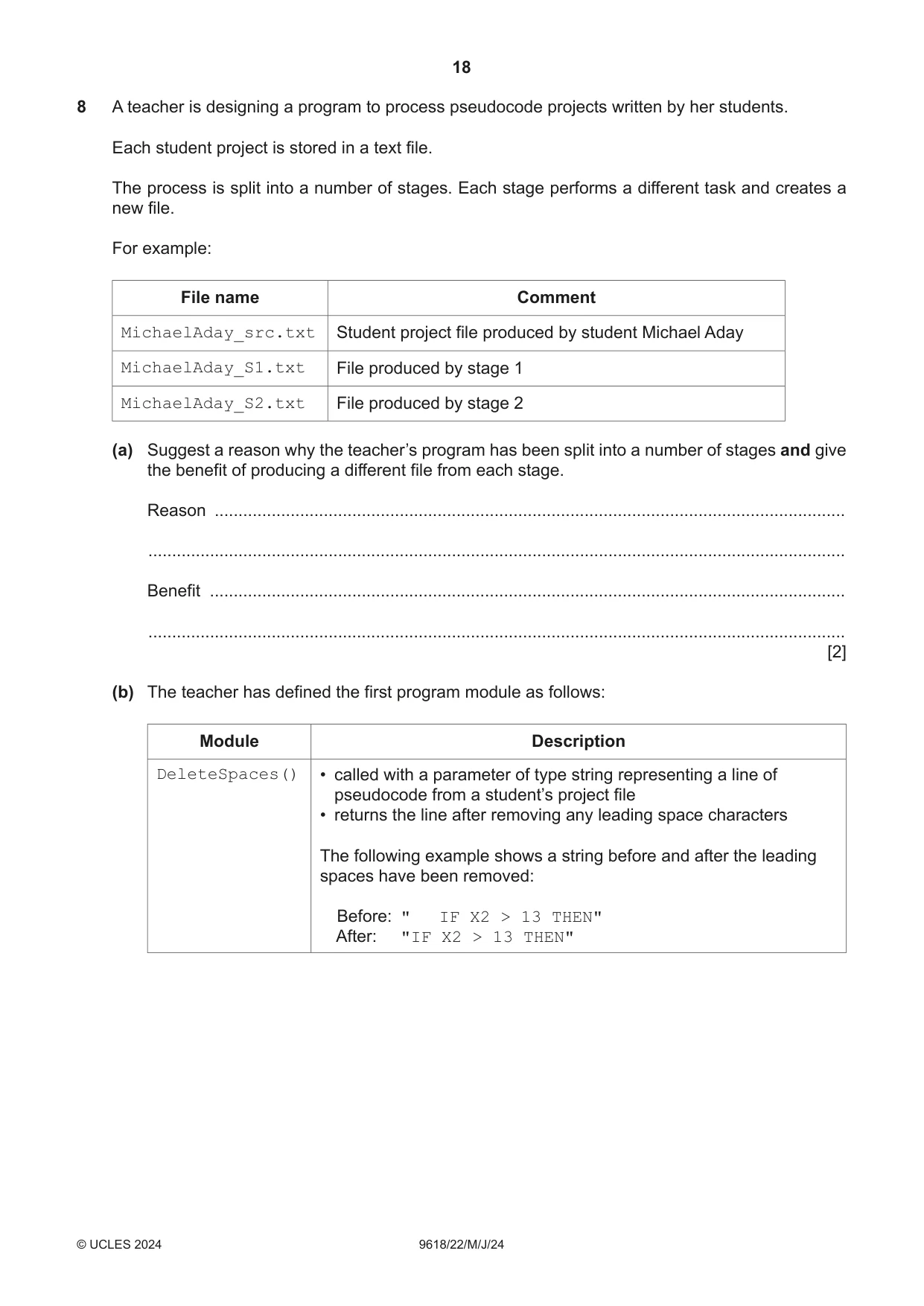 Cambridge A Level Computer Science 9618 2024 May/June Paper 2 · Variant 2 question paper, page 18 of 24