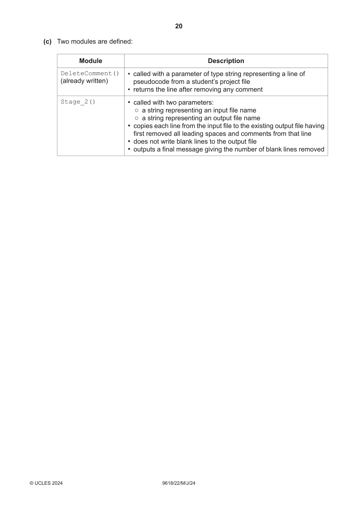 Cambridge A Level Computer Science 9618 2024 May/June Paper 2 · Variant 2 question paper, page 20 of 24