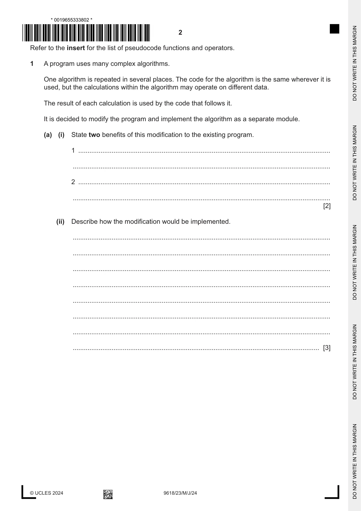 Cambridge A Level Computer Science 9618 2024 May/June Paper 2 · Variant 3 question paper, page 2 of 24
