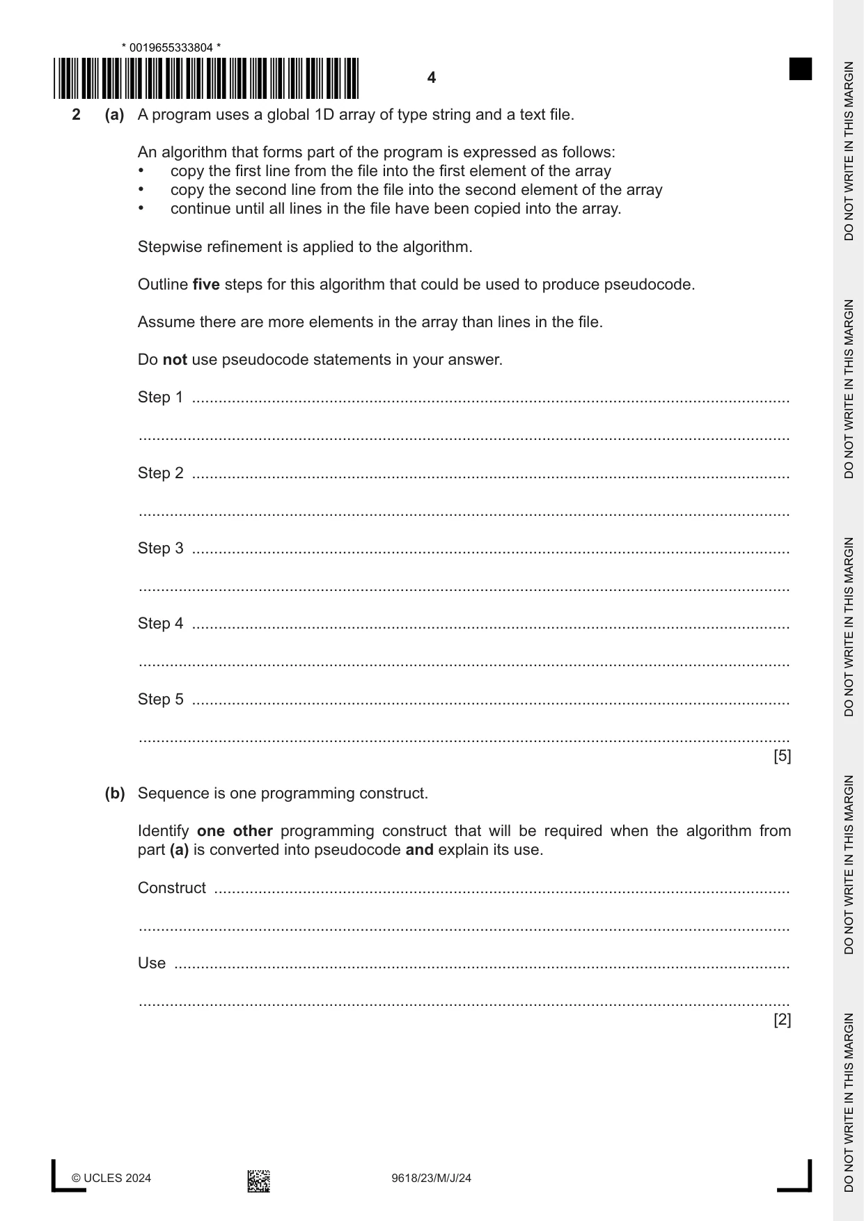 Cambridge A Level Computer Science 9618 2024 May/June Paper 2 · Variant 3 question paper, page 4 of 24