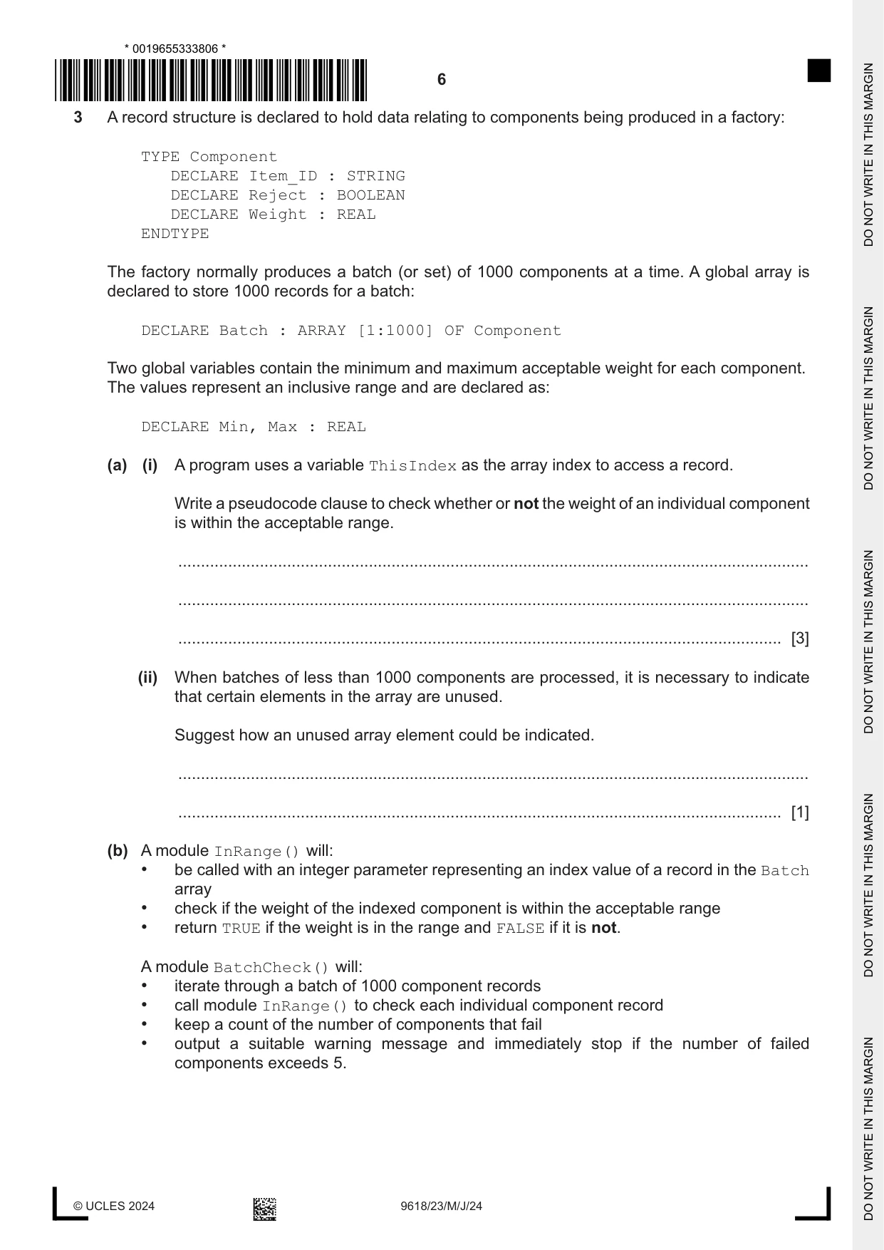 Cambridge A Level Computer Science 9618 2024 May/June Paper 2 · Variant 3 question paper, page 6 of 24