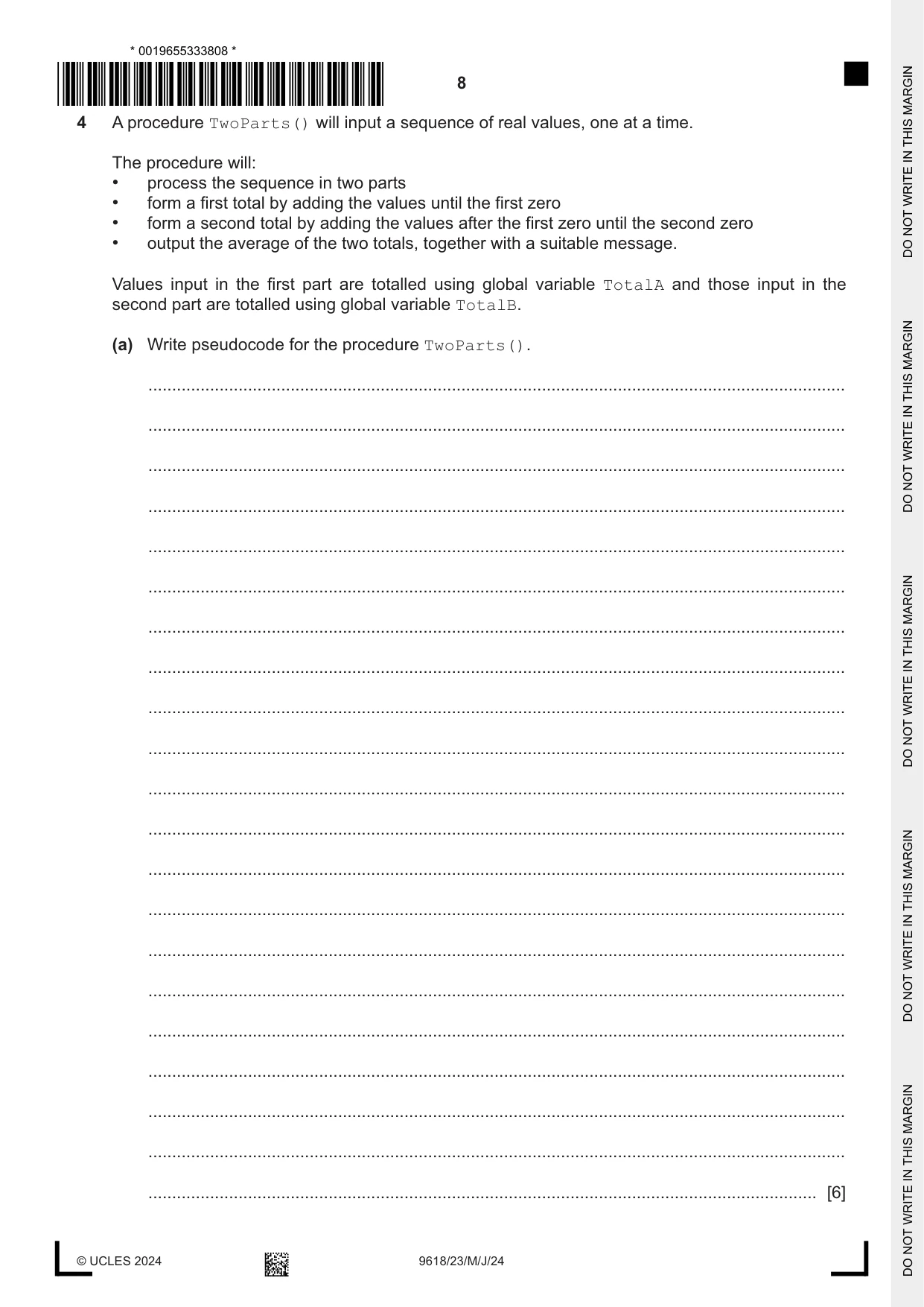 Cambridge A Level Computer Science 9618 2024 May/June Paper 2 · Variant 3 question paper, page 8 of 24
