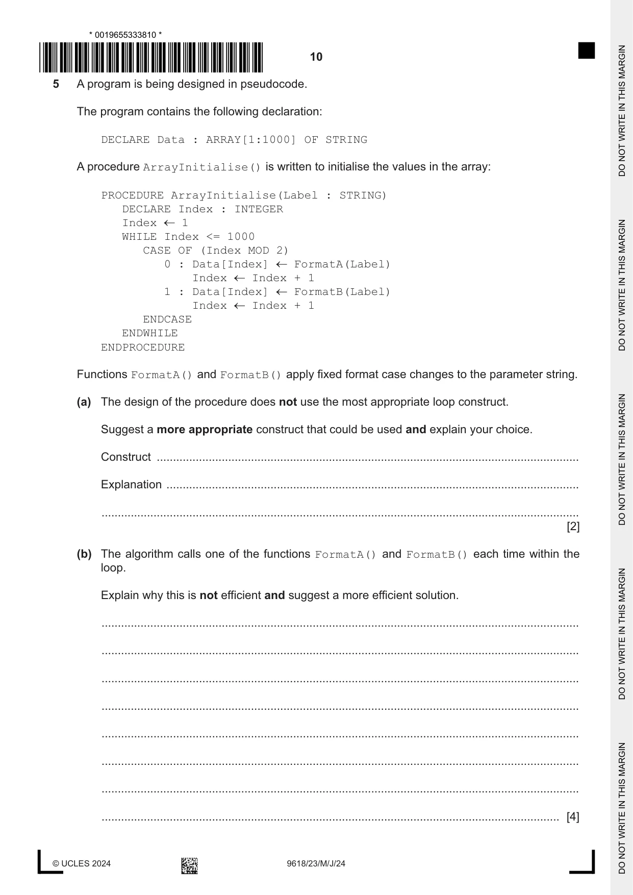 Cambridge A Level Computer Science 9618 2024 May/June Paper 2 · Variant 3 question paper, page 10 of 24