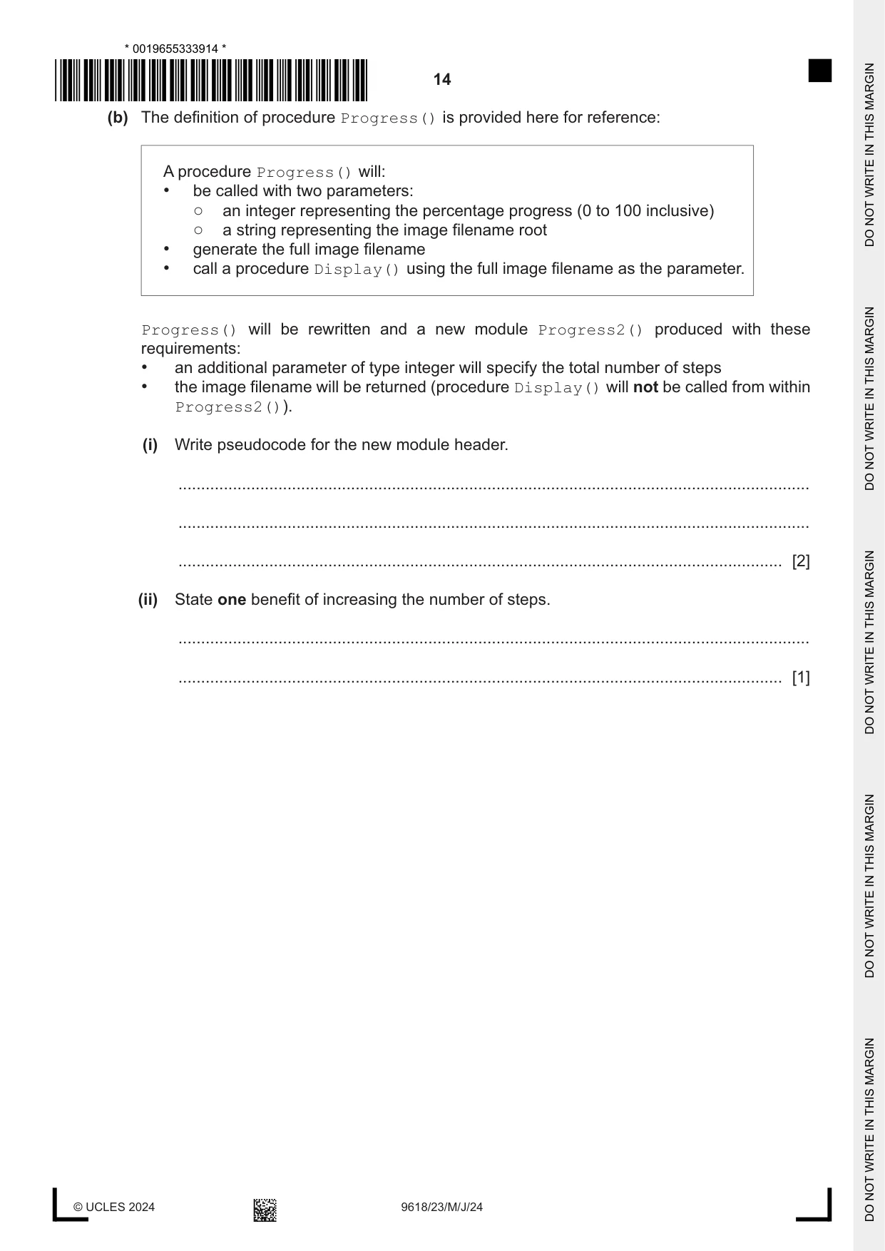 Cambridge A Level Computer Science 9618 2024 May/June Paper 2 · Variant 3 question paper, page 14 of 24