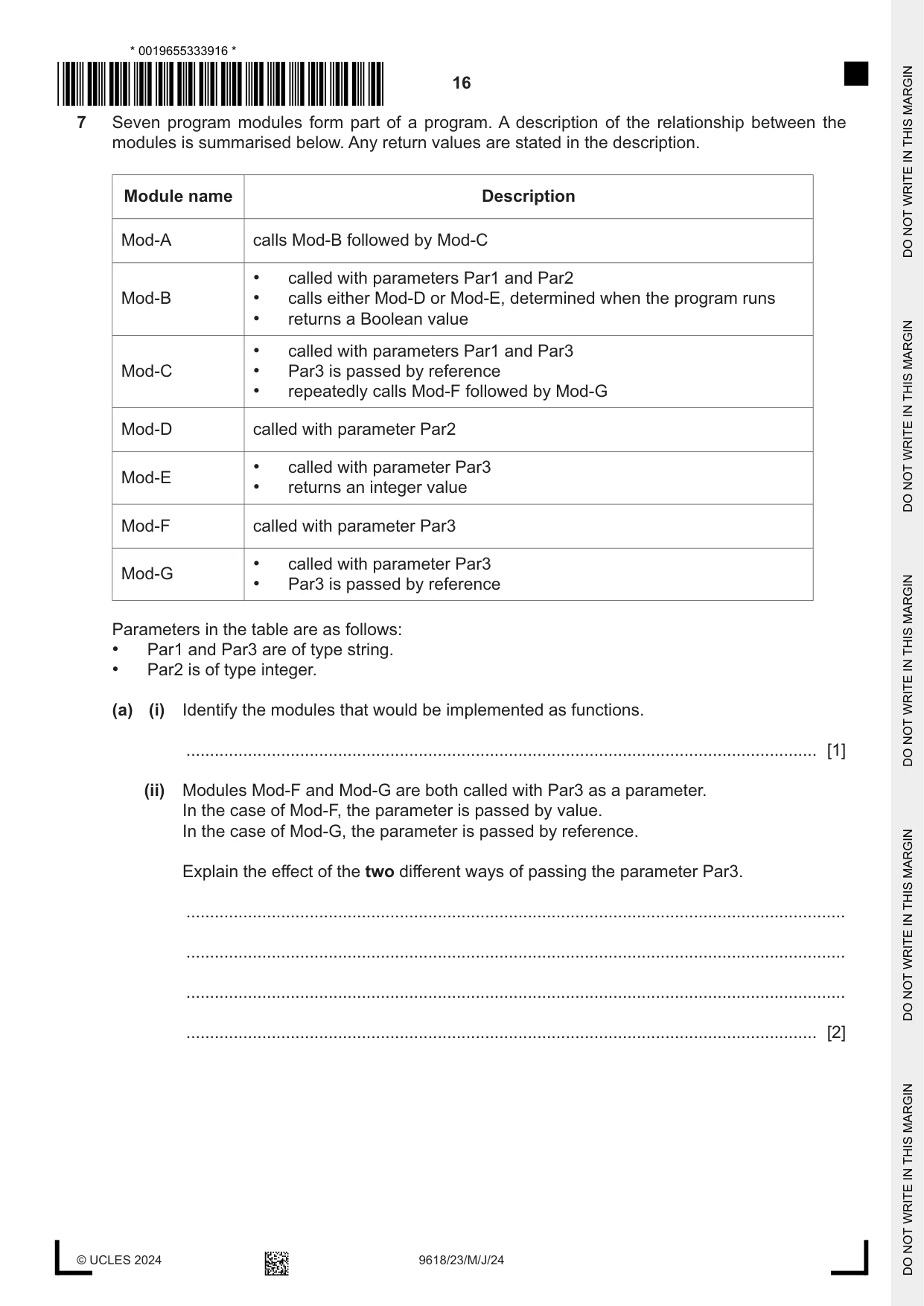 Cambridge A Level Computer Science 9618 2024 May/June Paper 2 · Variant 3 question paper, page 16 of 24