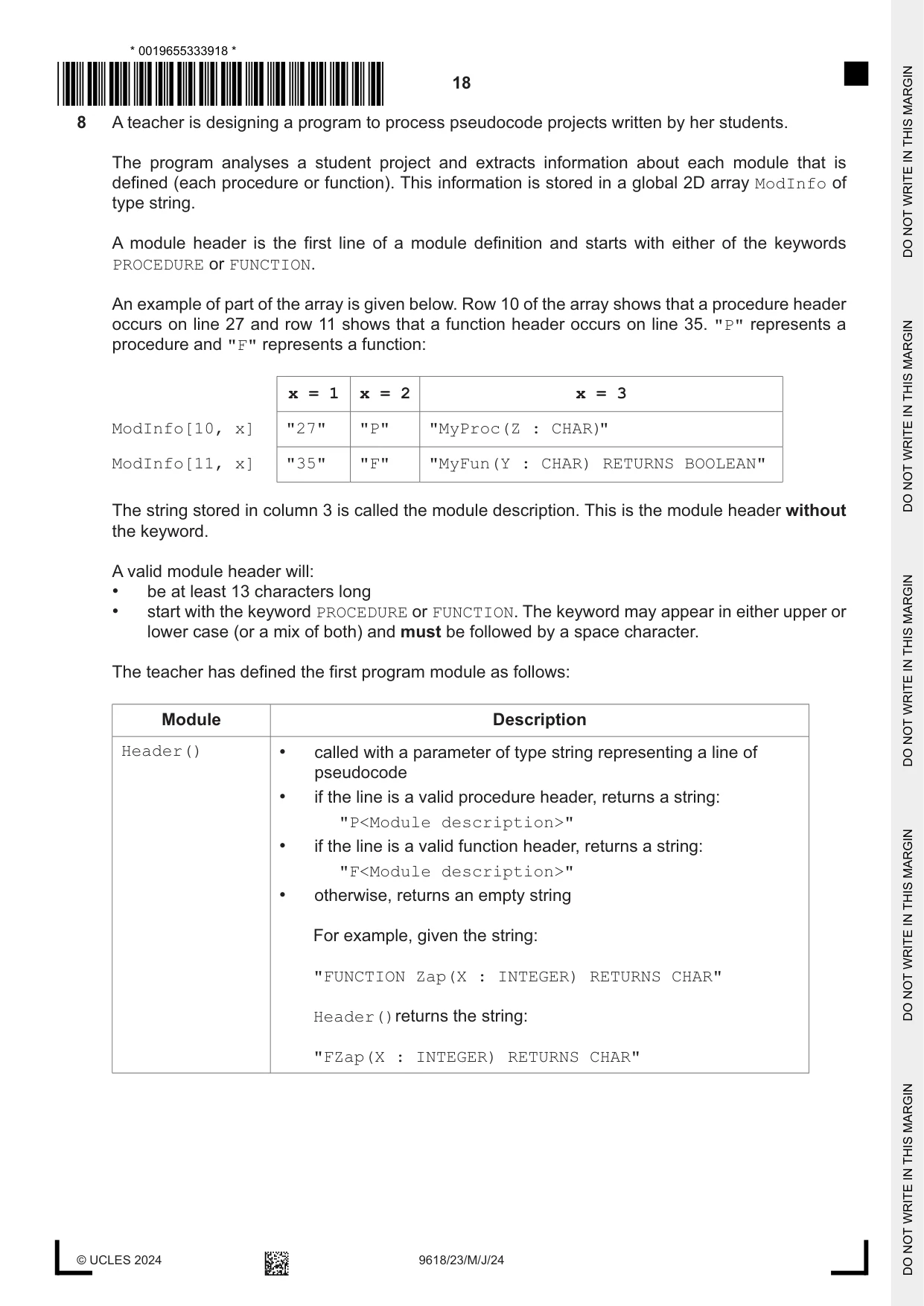 Cambridge A Level Computer Science 9618 2024 May/June Paper 2 · Variant 3 question paper, page 18 of 24