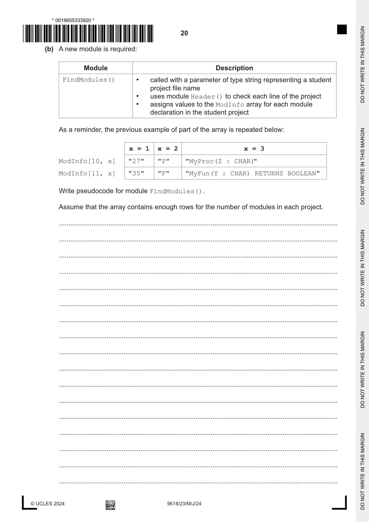 Cambridge A Level Computer Science 9618 2024 May/June Paper 2 · Variant 3 question paper, page 20 of 24