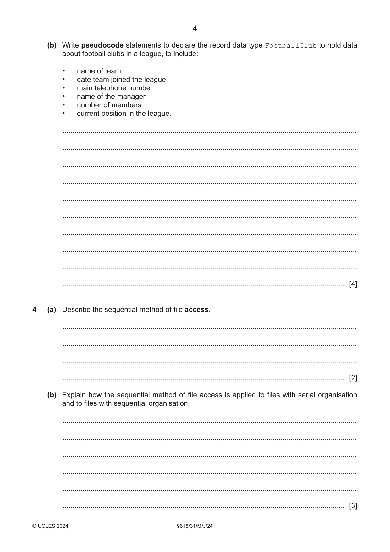 Cambridge A Level Computer Science 9618 2024 May/June Paper 3 · Variant 1 question paper, page 4 of 12