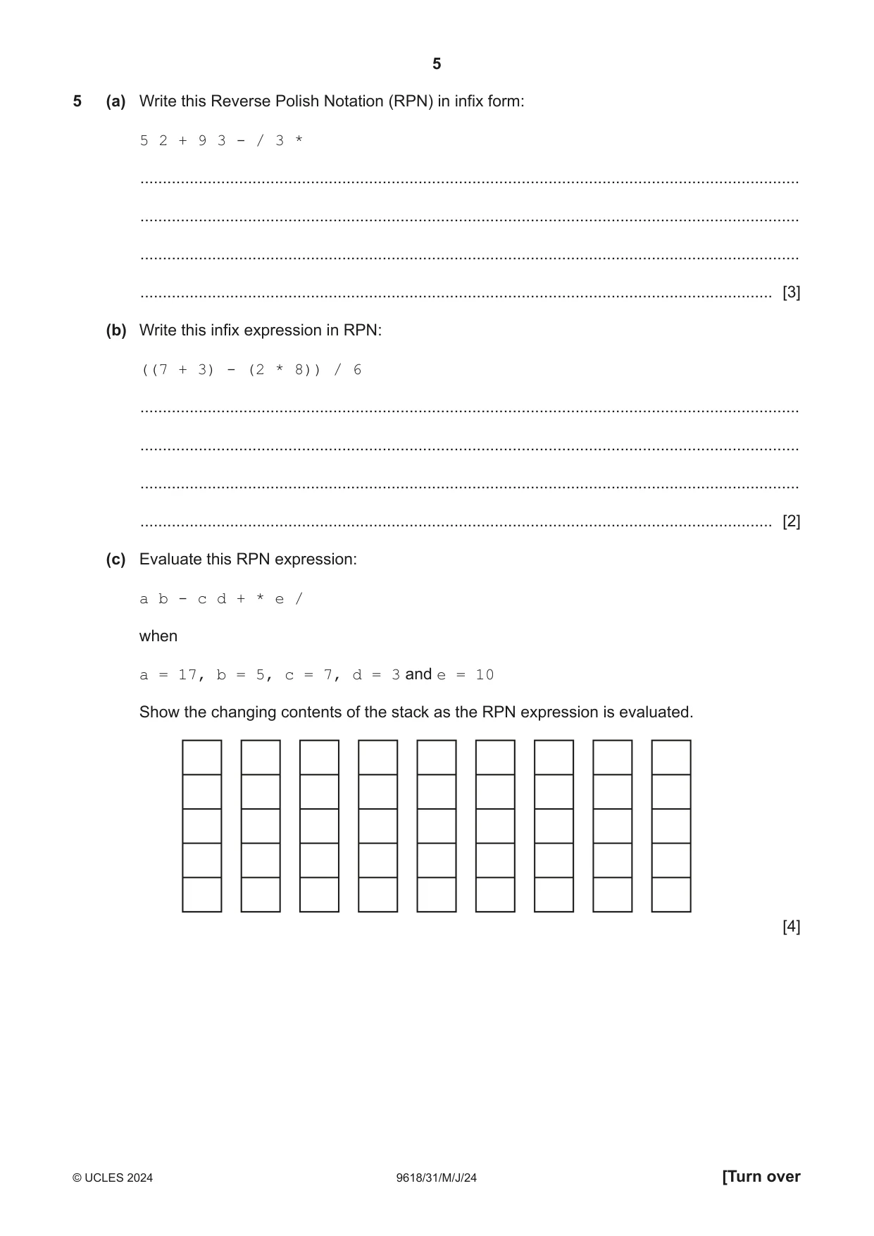 Cambridge A Level Computer Science 9618 2024 May/June Paper 3 · Variant 1 question paper, page 5 of 12