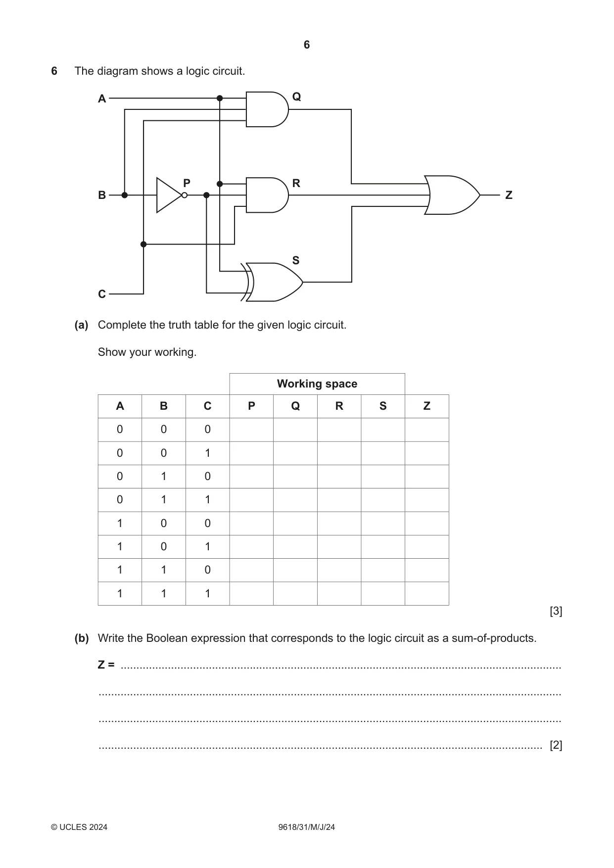 Cambridge A Level Computer Science 9618 2024 May/June Paper 3 · Variant 1 question paper, page 6 of 12