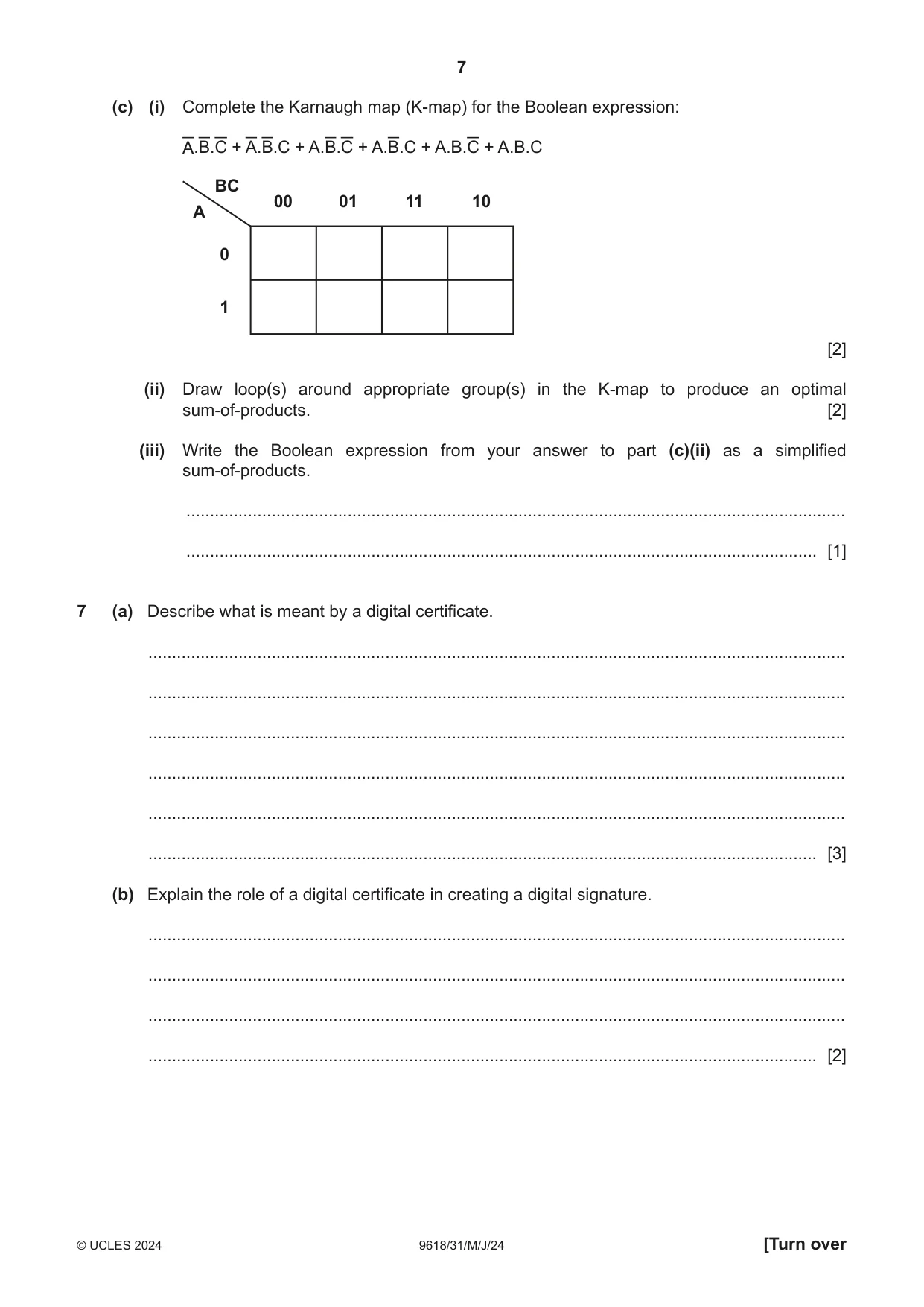 Cambridge A Level Computer Science 9618 2024 May/June Paper 3 · Variant 1 question paper, page 7 of 12