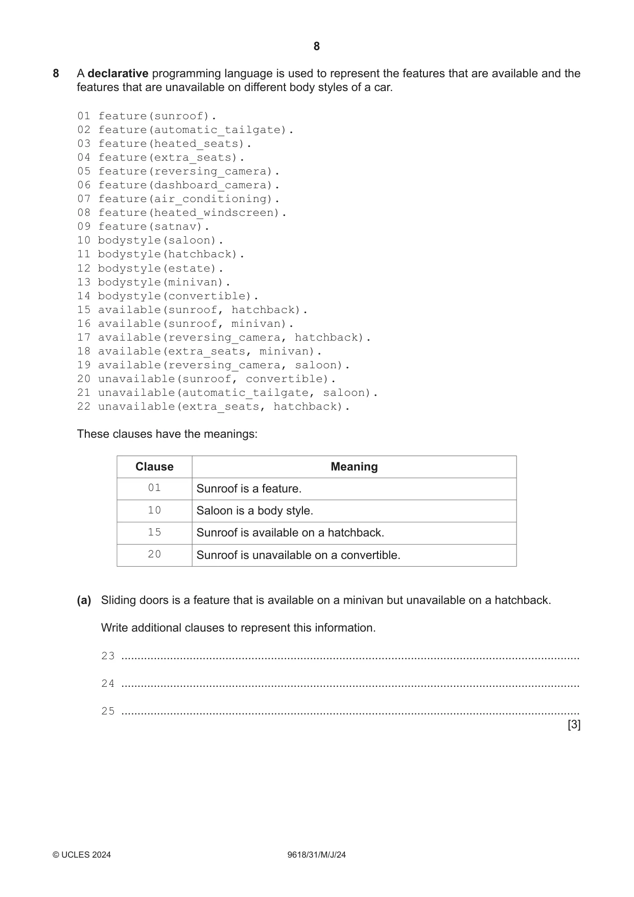 Cambridge A Level Computer Science 9618 2024 May/June Paper 3 · Variant 1 question paper, page 8 of 12