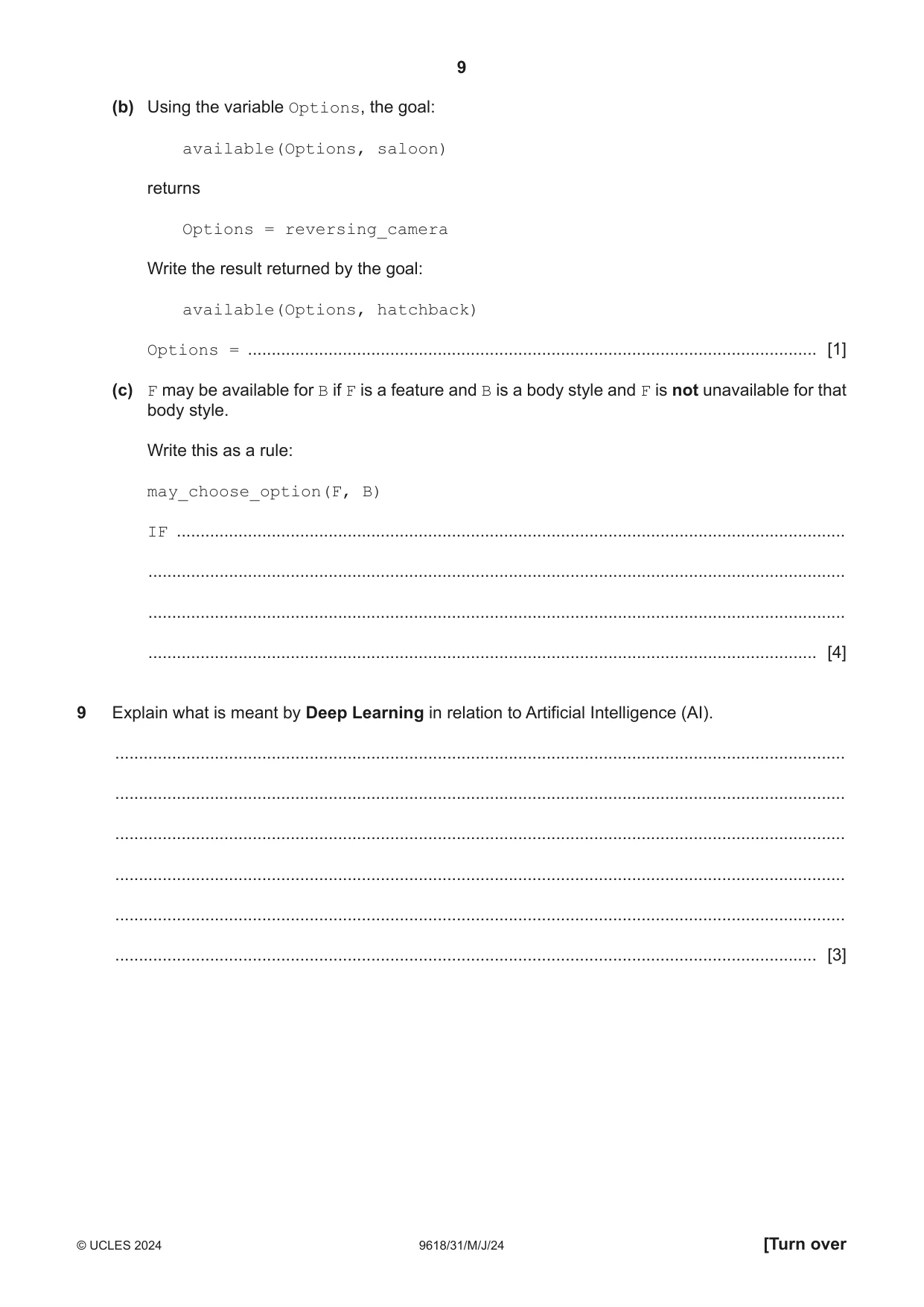 Cambridge A Level Computer Science 9618 2024 May/June Paper 3 · Variant 1 question paper, page 9 of 12