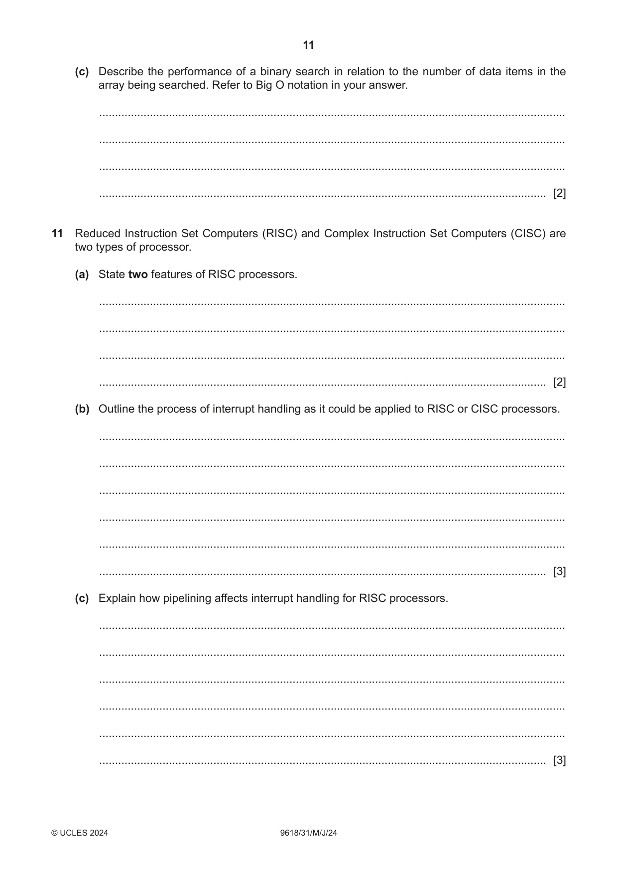 Cambridge A Level Computer Science 9618 2024 May/June Paper 3 · Variant 1 question paper, page 11 of 12