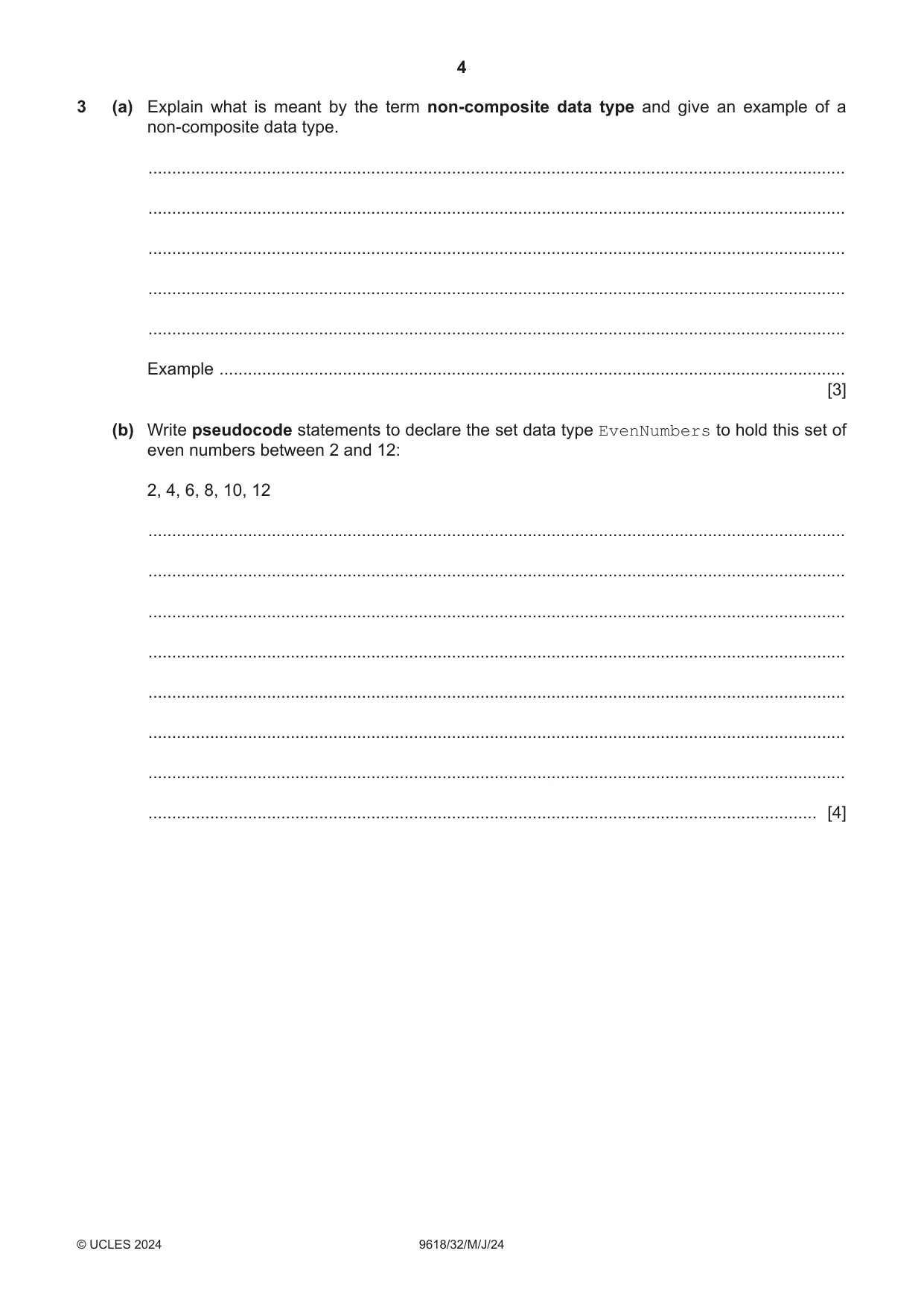 Cambridge A Level Computer Science 9618 2024 May/June Paper 3 · Variant 2 question paper, page 4 of 12