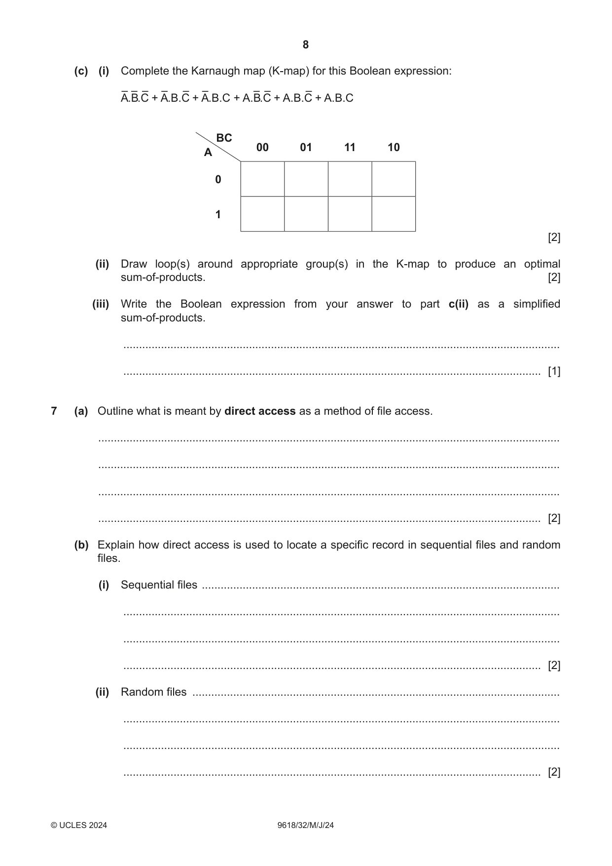 Cambridge A Level Computer Science 9618 2024 May/June Paper 3 · Variant 2 question paper, page 8 of 12