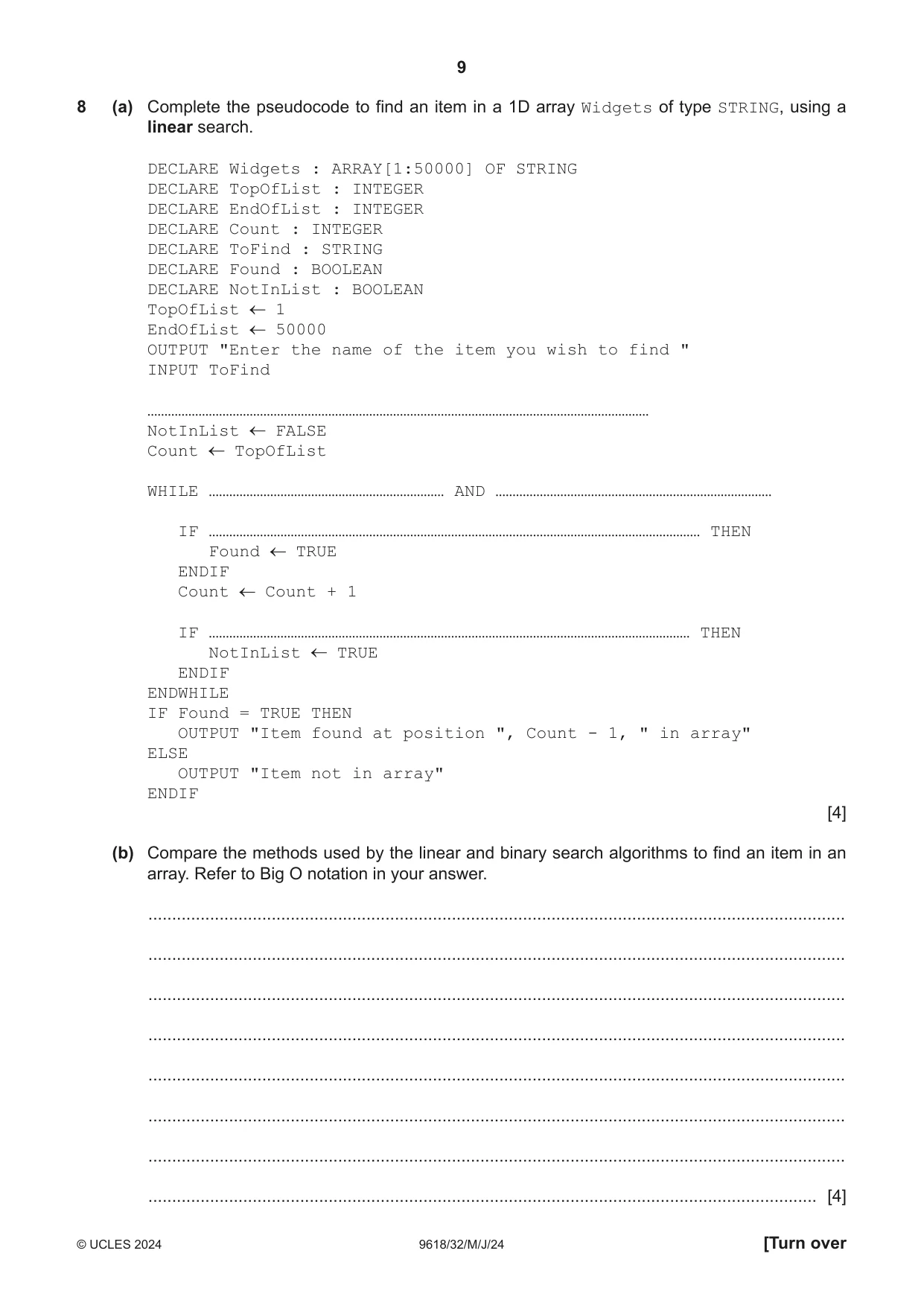 Cambridge A Level Computer Science 9618 2024 May/June Paper 3 · Variant 2 question paper, page 9 of 12