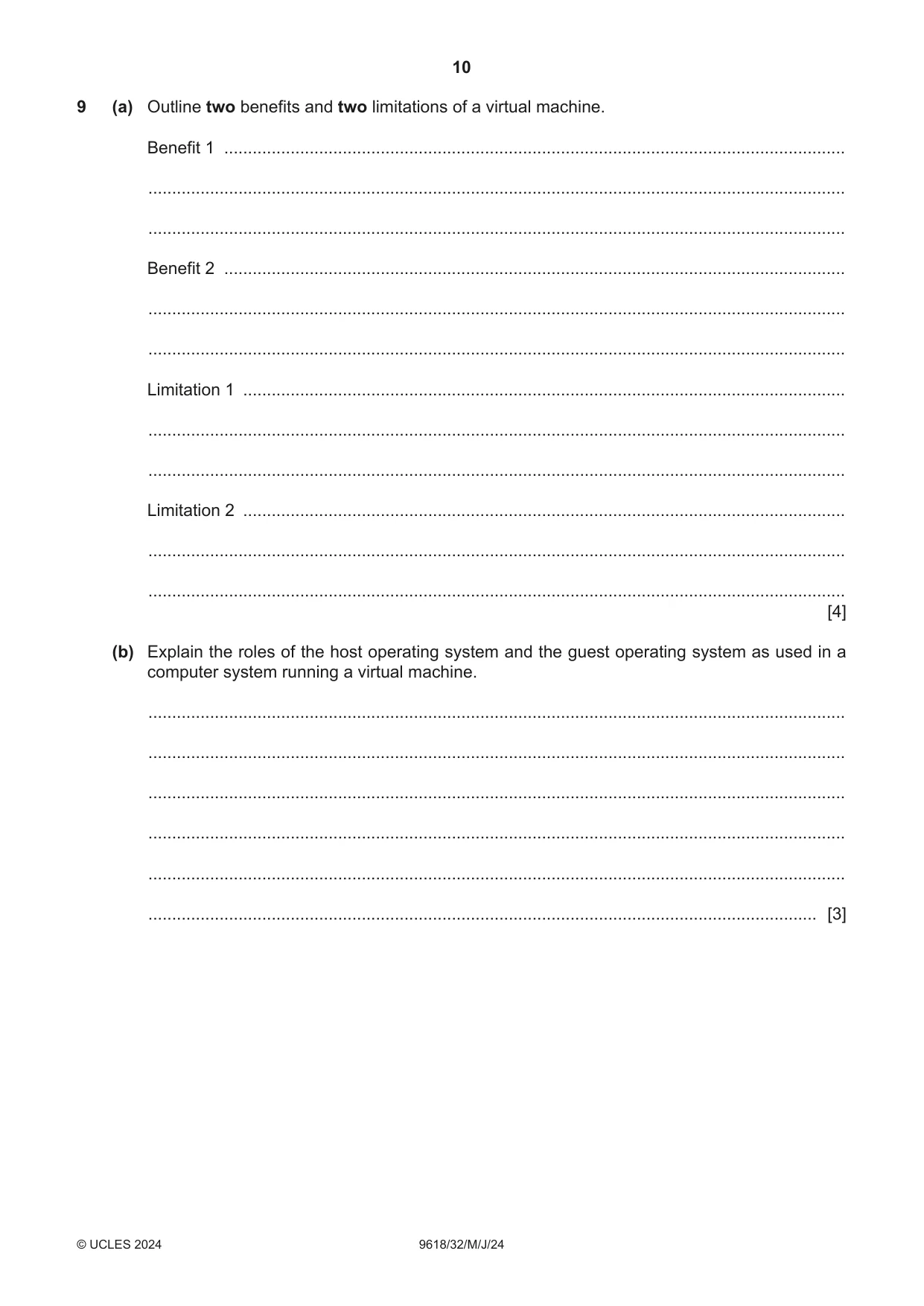 Cambridge A Level Computer Science 9618 2024 May/June Paper 3 · Variant 2 question paper, page 10 of 12
