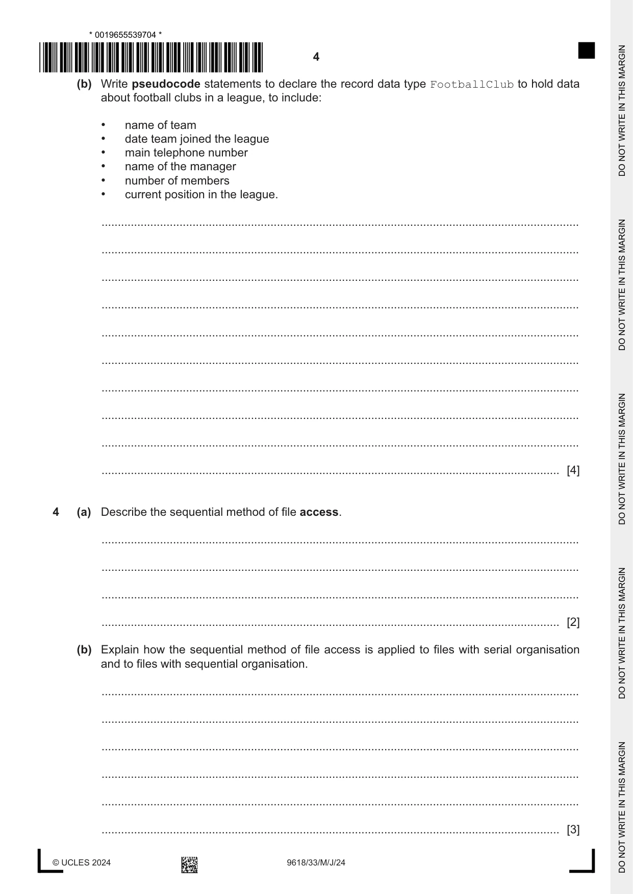 Cambridge A Level Computer Science 9618 2024 May/June Paper 3 · Variant 3 question paper, page 4 of 12