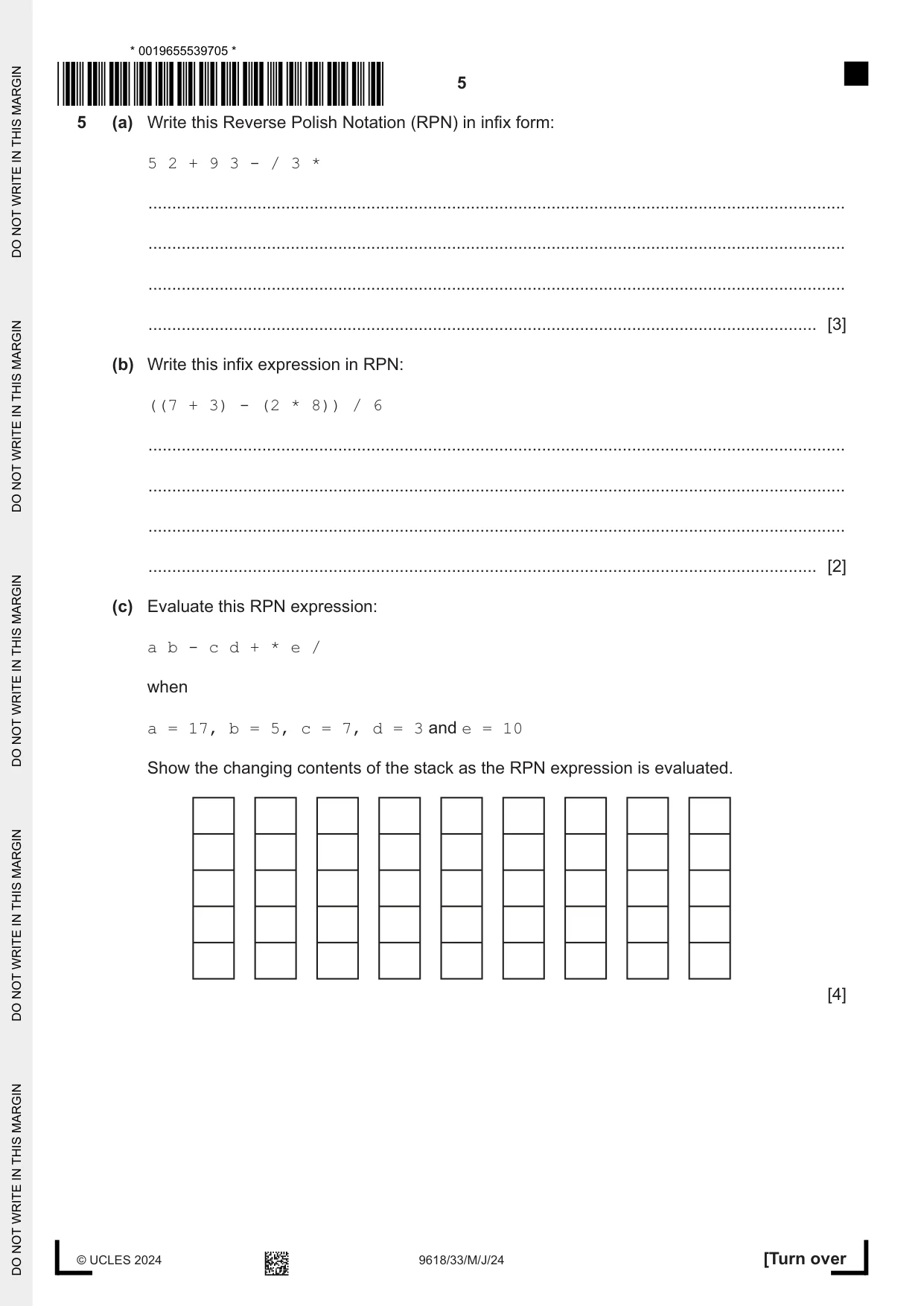 Cambridge A Level Computer Science 9618 2024 May/June Paper 3 · Variant 3 question paper, page 5 of 12