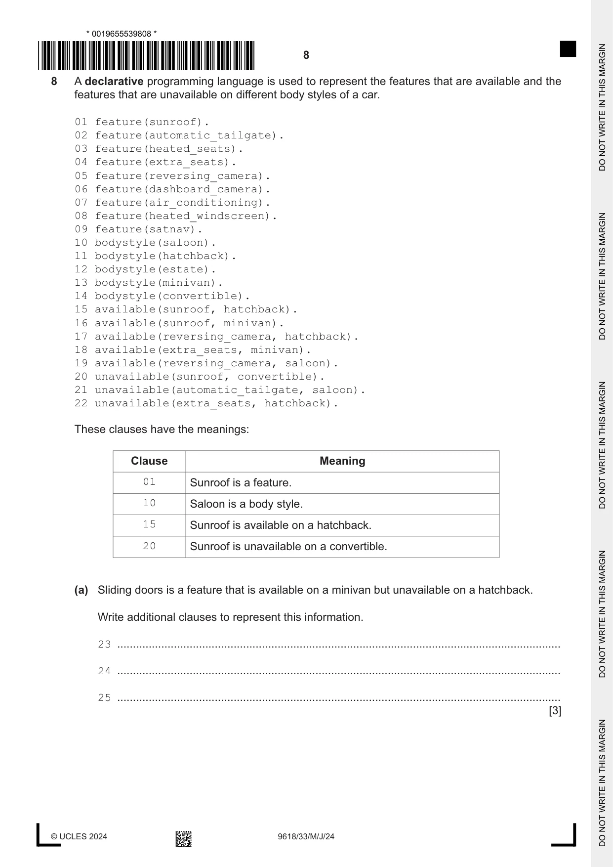 Cambridge A Level Computer Science 9618 2024 May/June Paper 3 · Variant 3 question paper, page 8 of 12