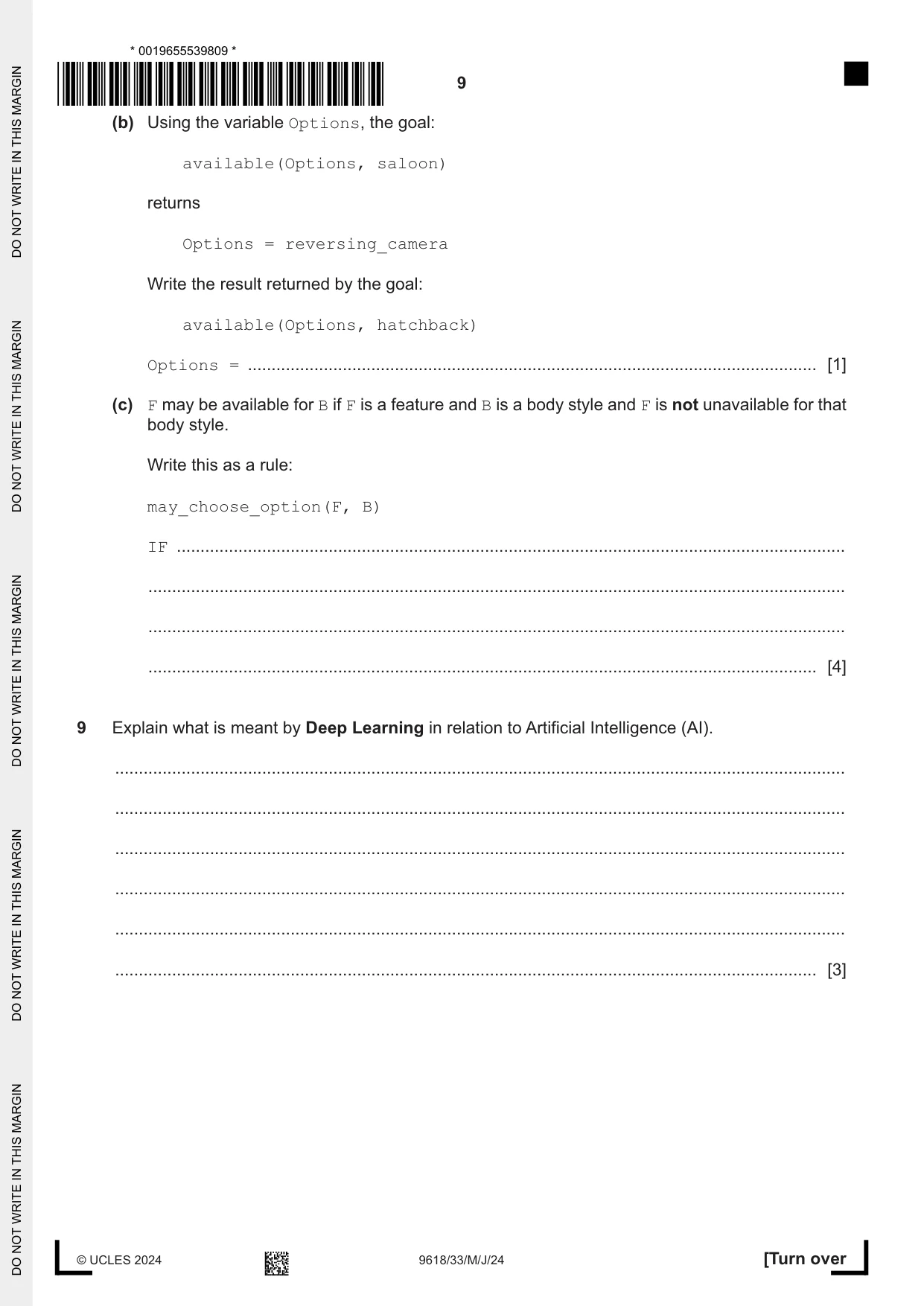 Cambridge A Level Computer Science 9618 2024 May/June Paper 3 · Variant 3 question paper, page 9 of 12