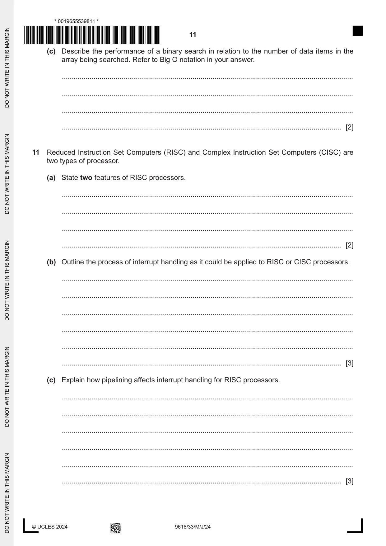 Cambridge A Level Computer Science 9618 2024 May/June Paper 3 · Variant 3 question paper, page 11 of 12