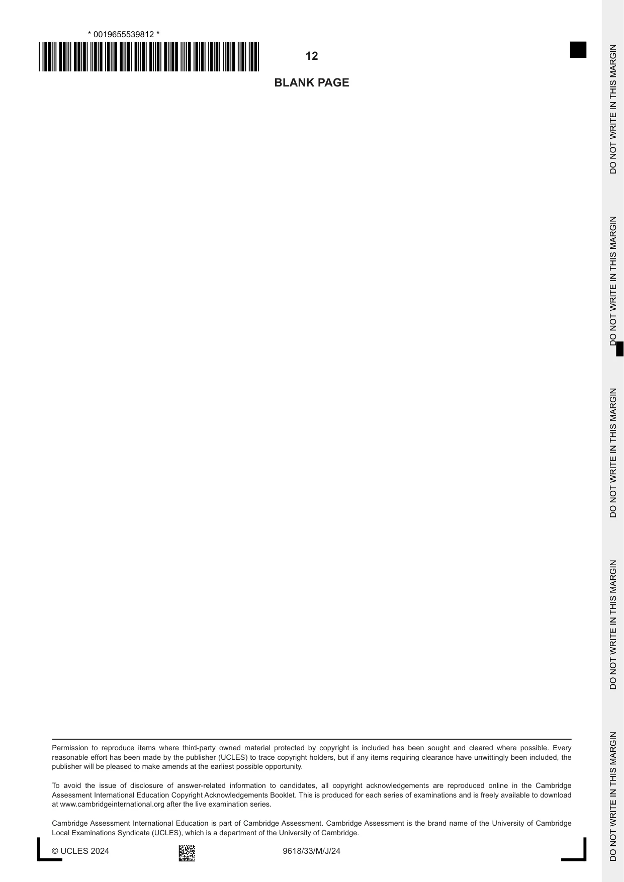 Cambridge A Level Computer Science 9618 2024 May/June Paper 3 · Variant 3 question paper, page 12 of 12