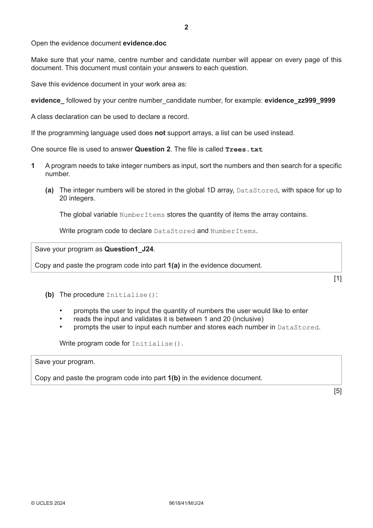 Cambridge A Level Computer Science 9618 2024 May/June Paper 4 · Variant 1 question paper, page 2 of 16