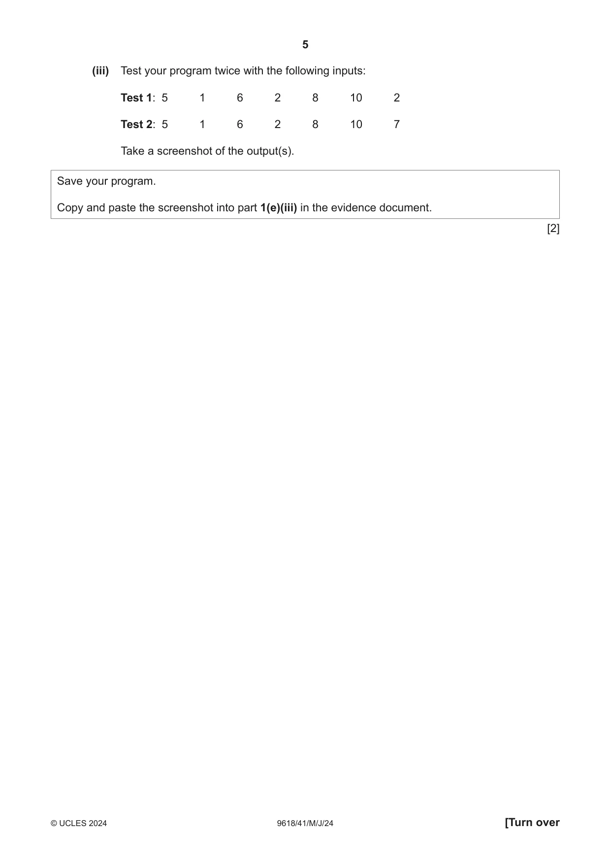 Cambridge A Level Computer Science 9618 2024 May/June Paper 4 · Variant 1 question paper, page 5 of 16