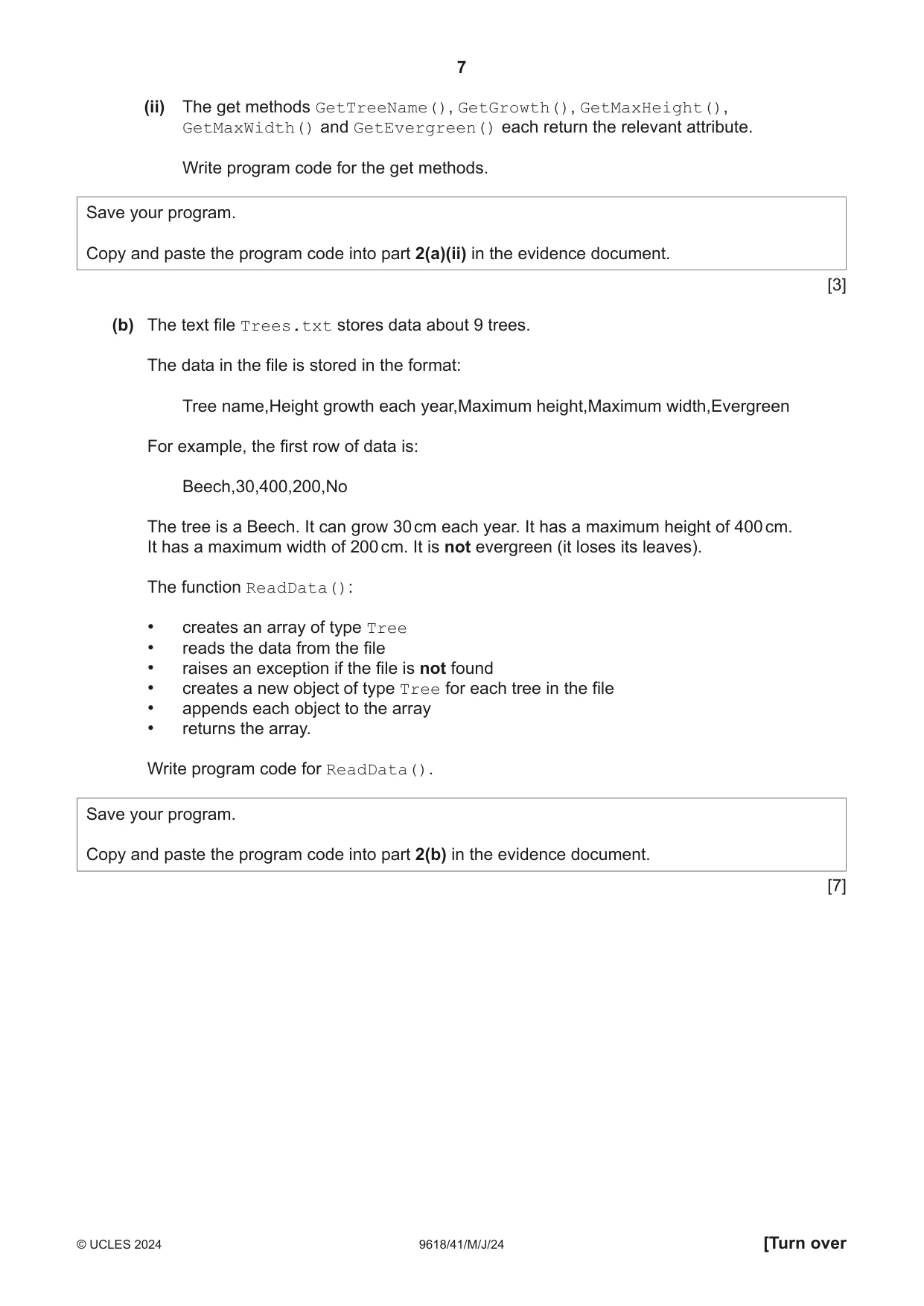 Cambridge A Level Computer Science 9618 2024 May/June Paper 4 · Variant 1 question paper, page 7 of 16