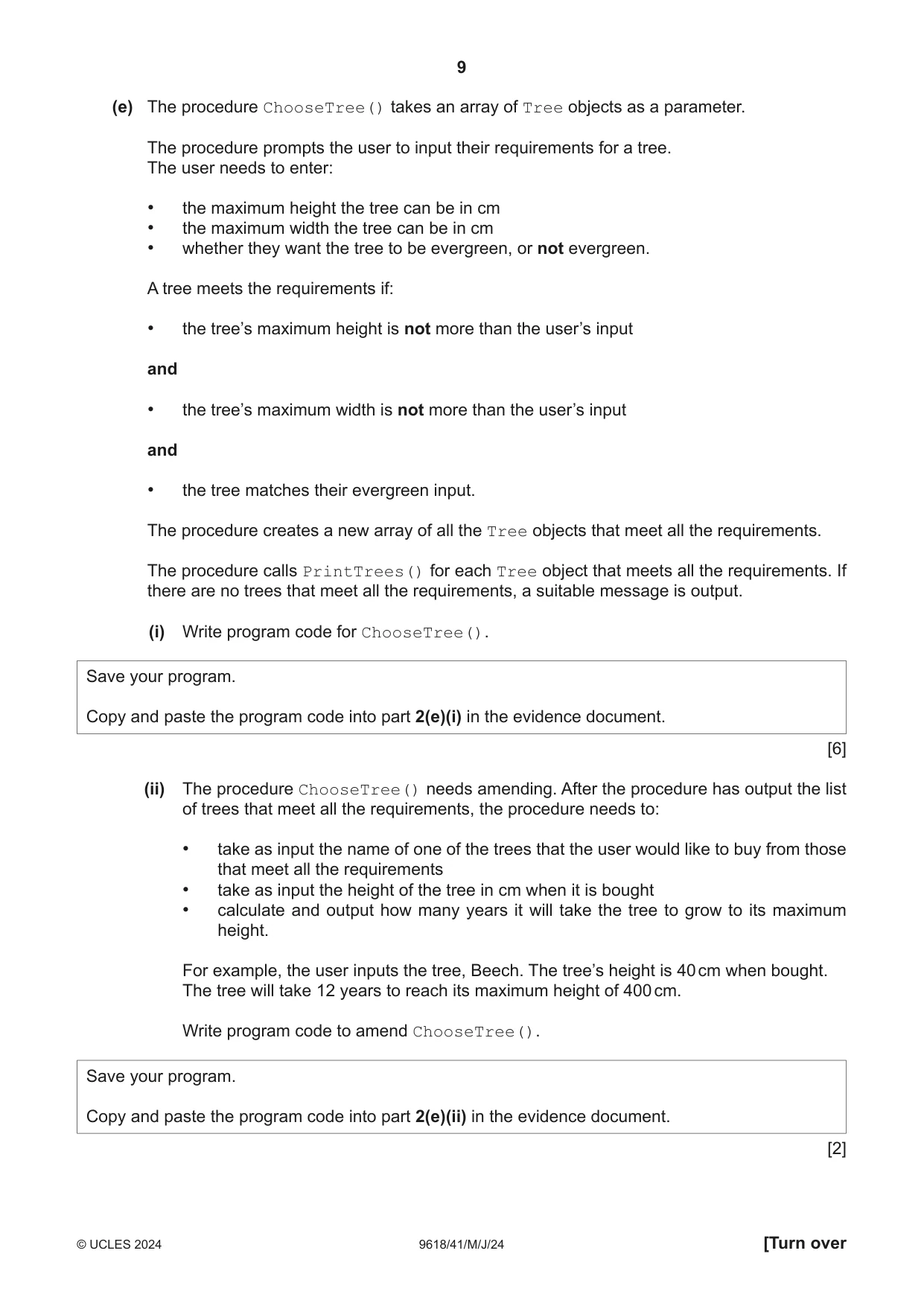 Cambridge A Level Computer Science 9618 2024 May/June Paper 4 · Variant 1 question paper, page 9 of 16