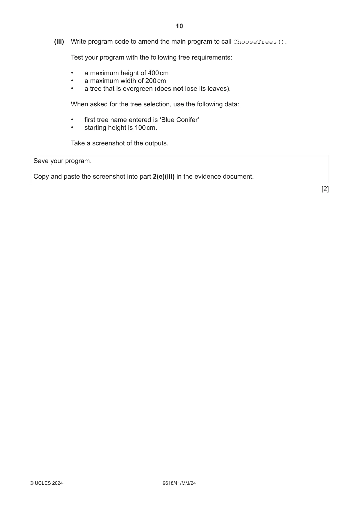Cambridge A Level Computer Science 9618 2024 May/June Paper 4 · Variant 1 question paper, page 10 of 16