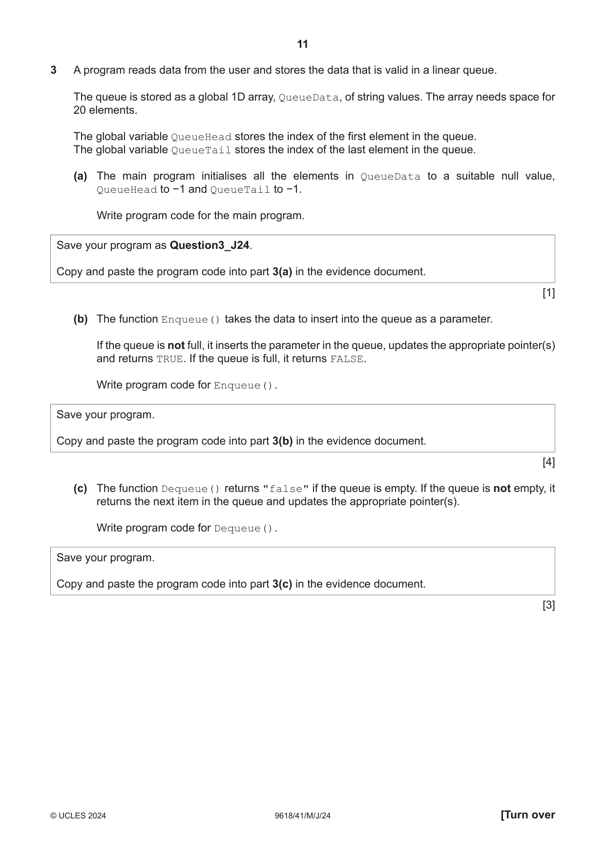 Cambridge A Level Computer Science 9618 2024 May/June Paper 4 · Variant 1 question paper, page 11 of 16