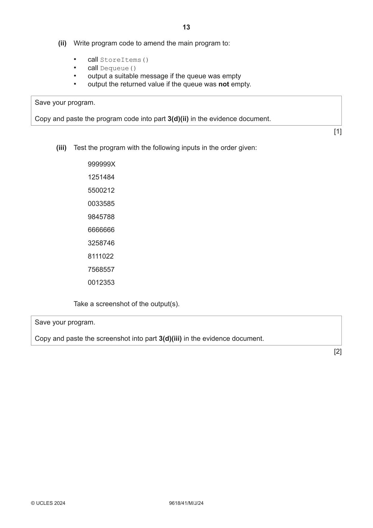 Cambridge A Level Computer Science 9618 2024 May/June Paper 4 · Variant 1 question paper, page 13 of 16