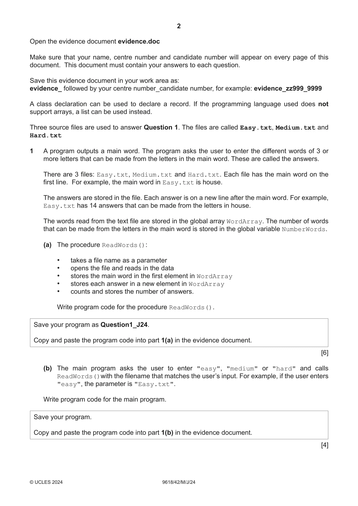 Cambridge A Level Computer Science 9618 2024 May/June Paper 4 · Variant 2 question paper, page 2 of 16