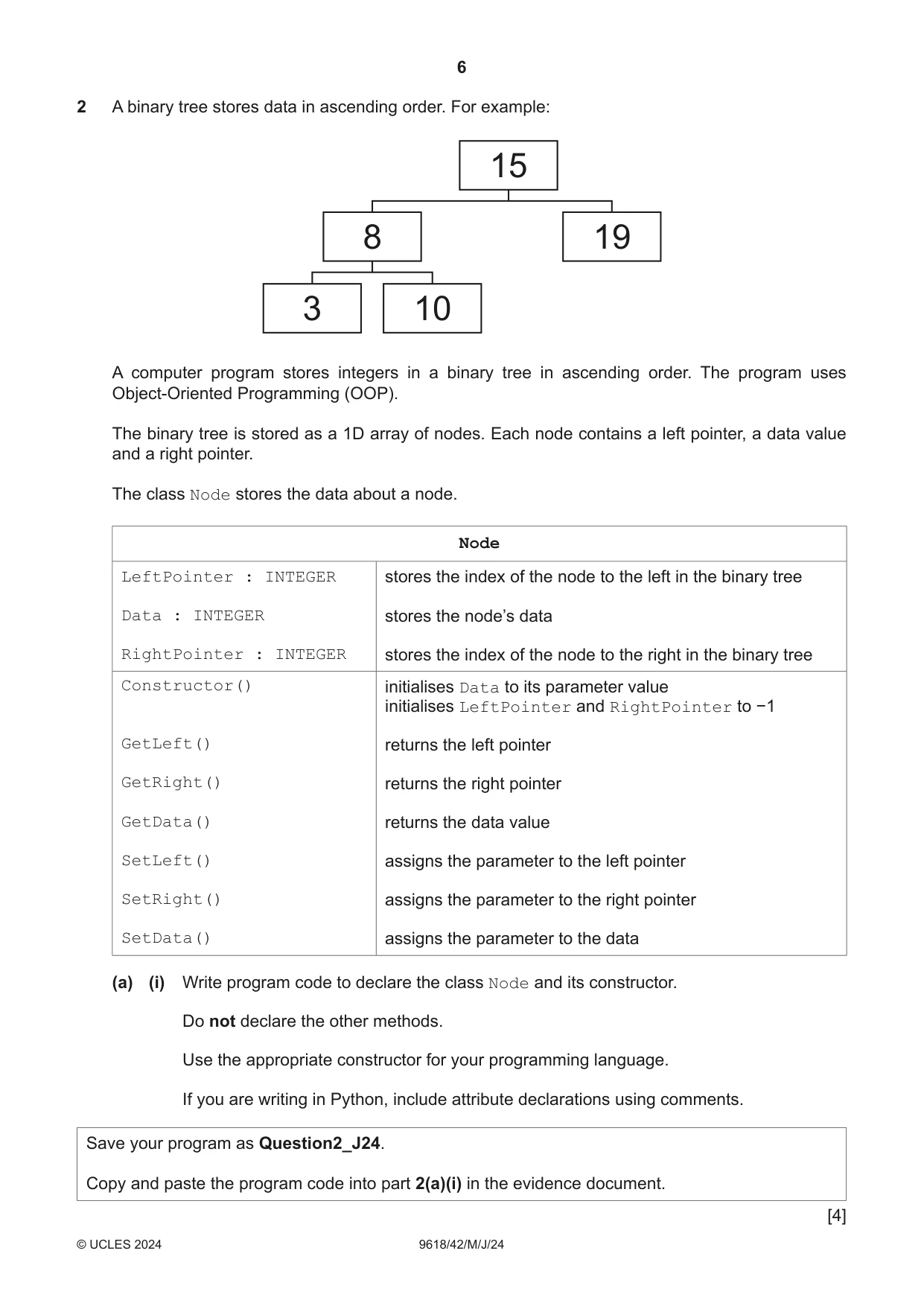 Cambridge A Level Computer Science 9618 2024 May/June Paper 4 · Variant 2 question paper, page 6 of 16