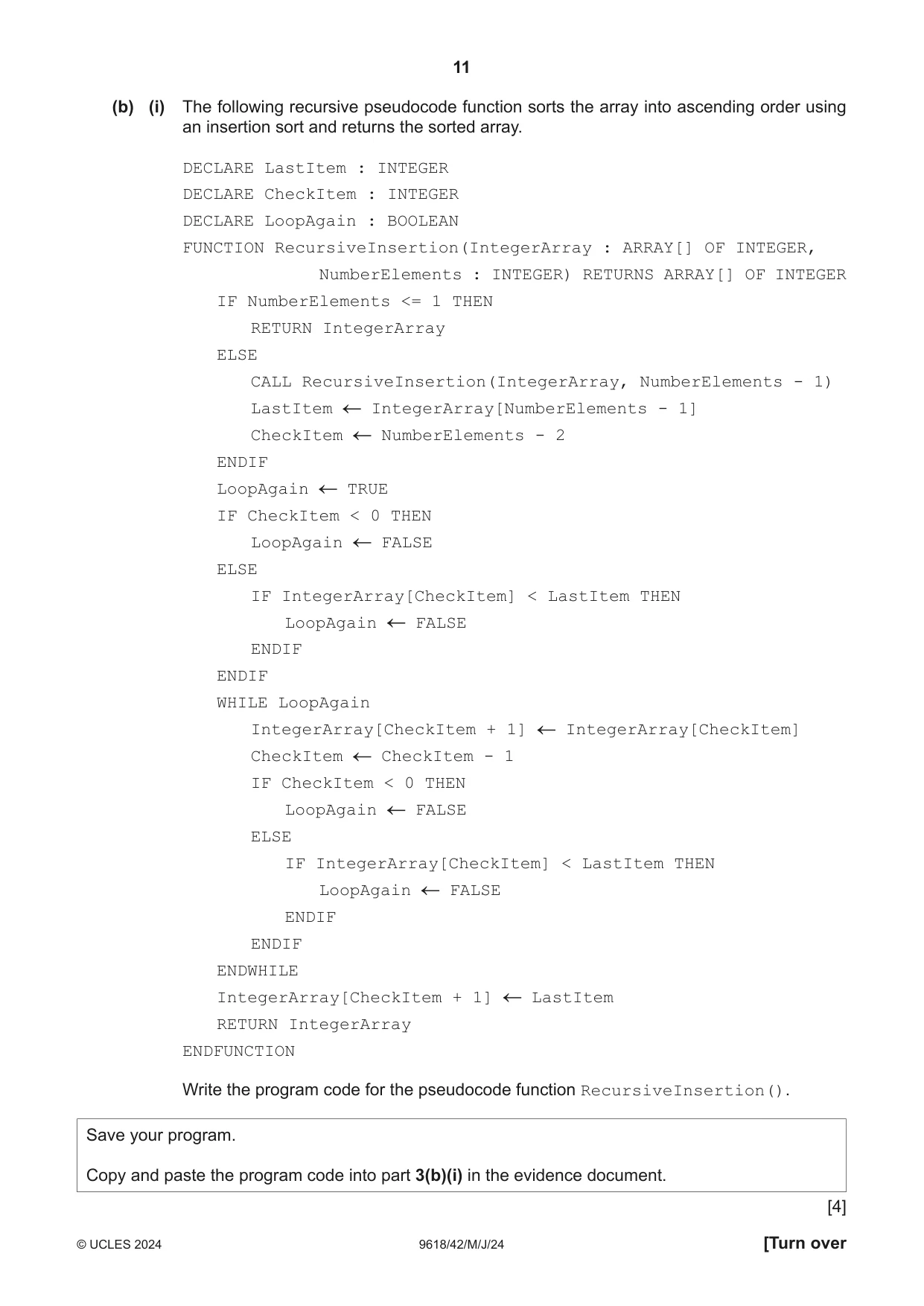 Cambridge A Level Computer Science 9618 2024 May/June Paper 4 · Variant 2 question paper, page 11 of 16