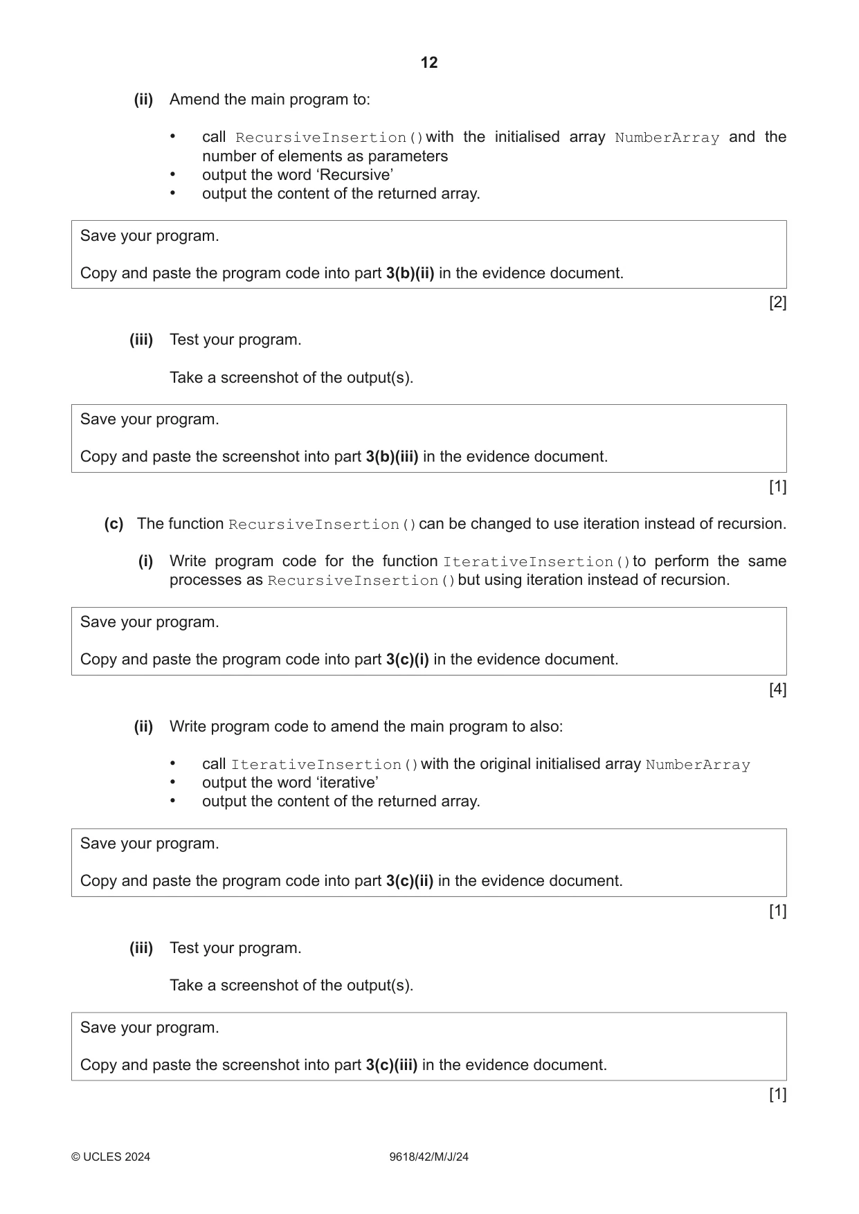 Cambridge A Level Computer Science 9618 2024 May/June Paper 4 · Variant 2 question paper, page 12 of 16